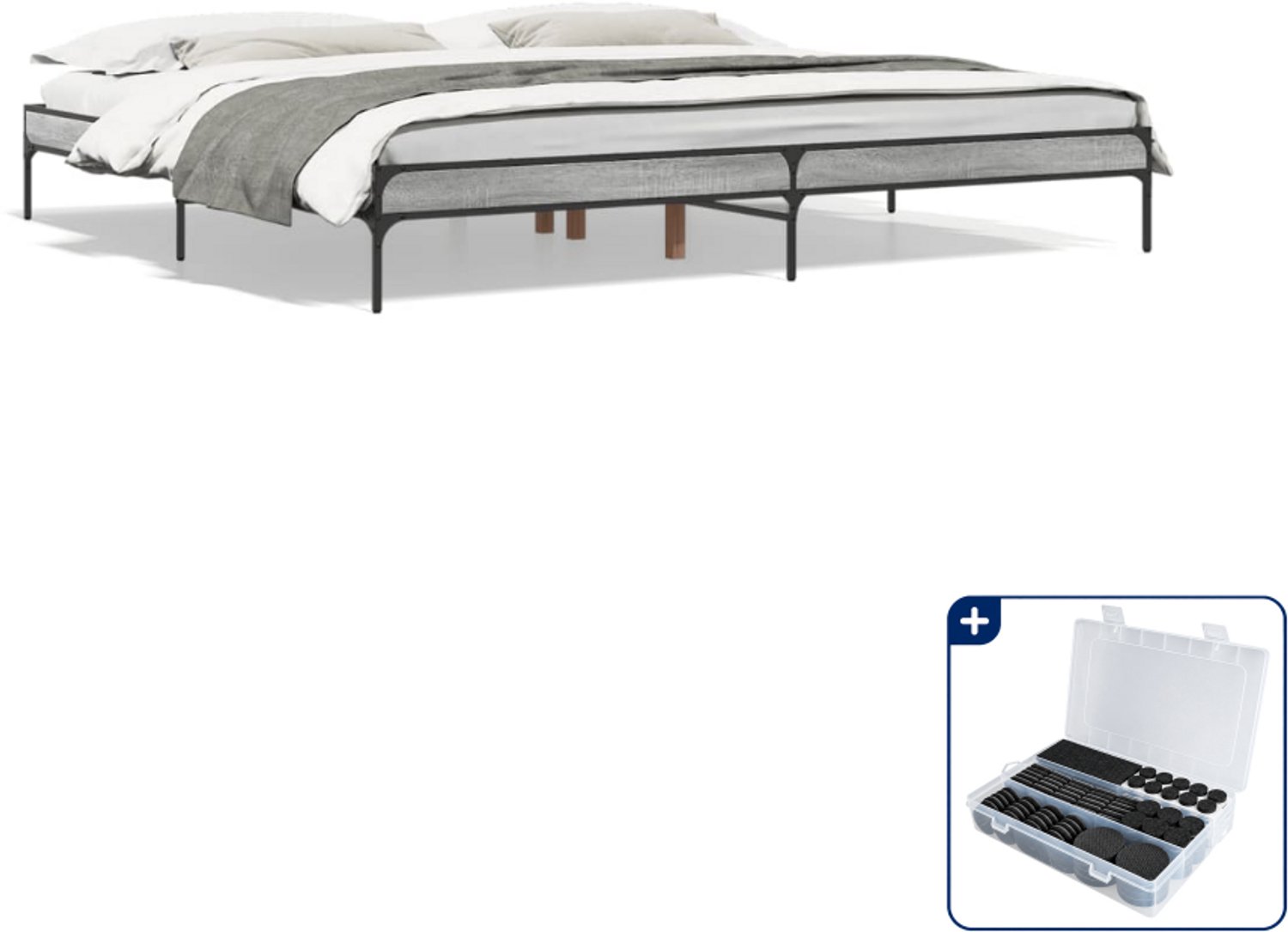 vidaXL bedframe - 200 x 200 cm - grijs sonoma eiken - Inclusief antikrasvilt 177-delig