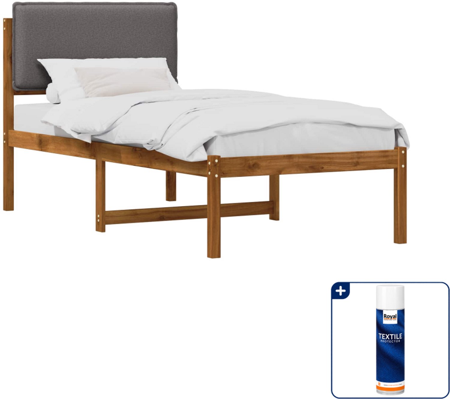 vidaXL bedframe - 80 x 200 cm - massief acaciahout - lichtgrijs - Inclusief textielbeschermer 500 ml Tan