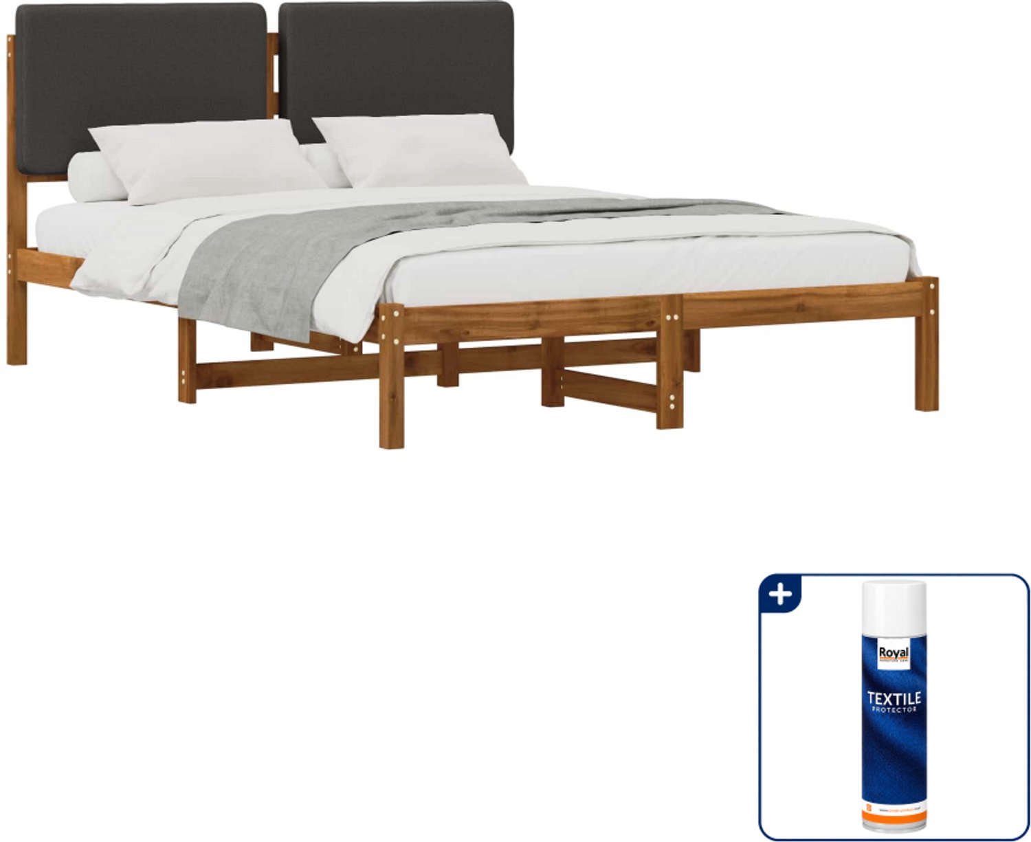 vidaXL Bedframe - 140 x 190 cm - massief acaciahout - donkergrijs - Inclusief textielbeschermer 500 ml Tan