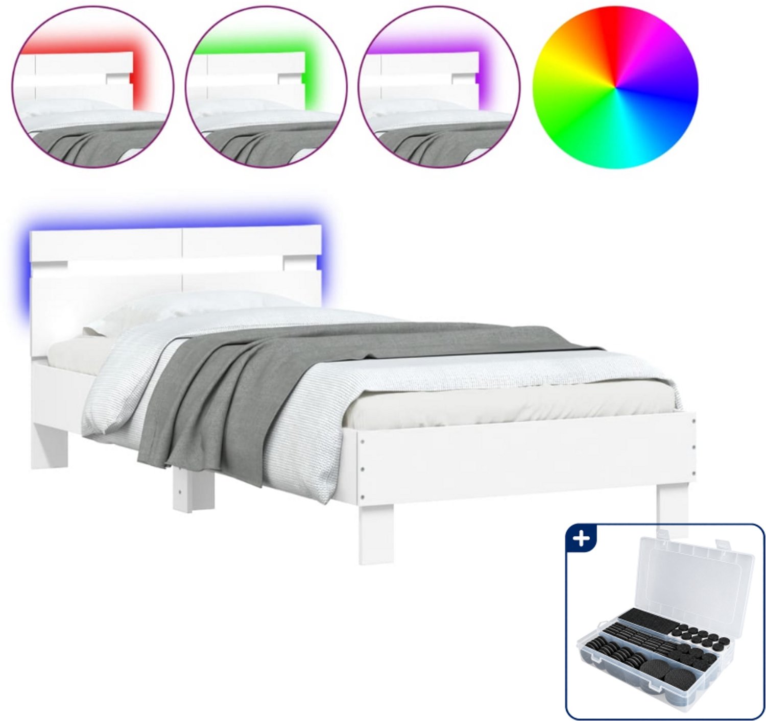 vidaXL bedframe met led - 100 x 200 cm - bewerkt hout - wit - Inclusief antikrasvilt 177-delig