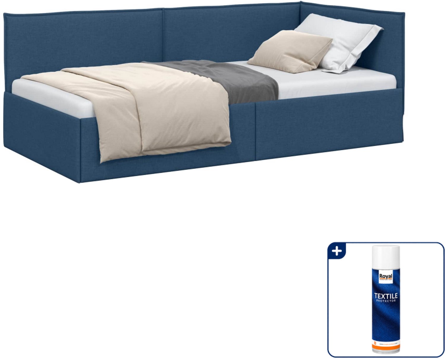 vidaXL hoekbedframe - 90 x 200 cm - stof - blauw - Inclusief textielbeschermer 500 ml