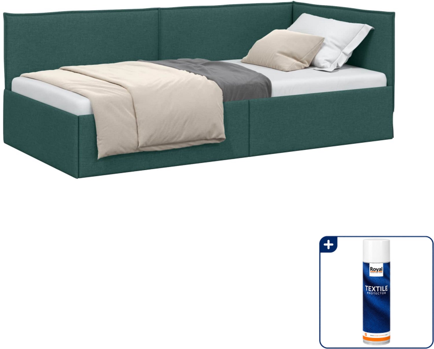vidaXL hoekbedframe - 80 x 200 cm - stof - donkergroen - Inclusief textielbeschermer 500 ml