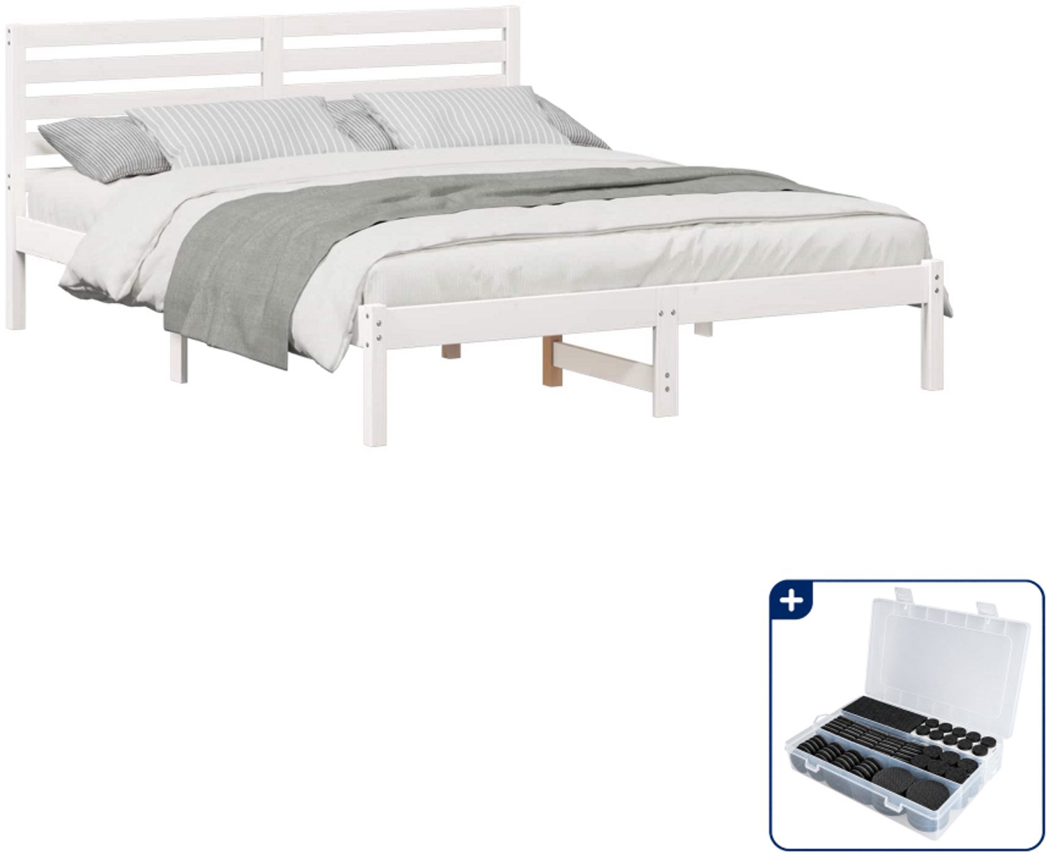 vidaXL Queensize bedframe - 160 x 200 cm - massief grenenhout - wit - Inclusief antikrasvilt 177-delig