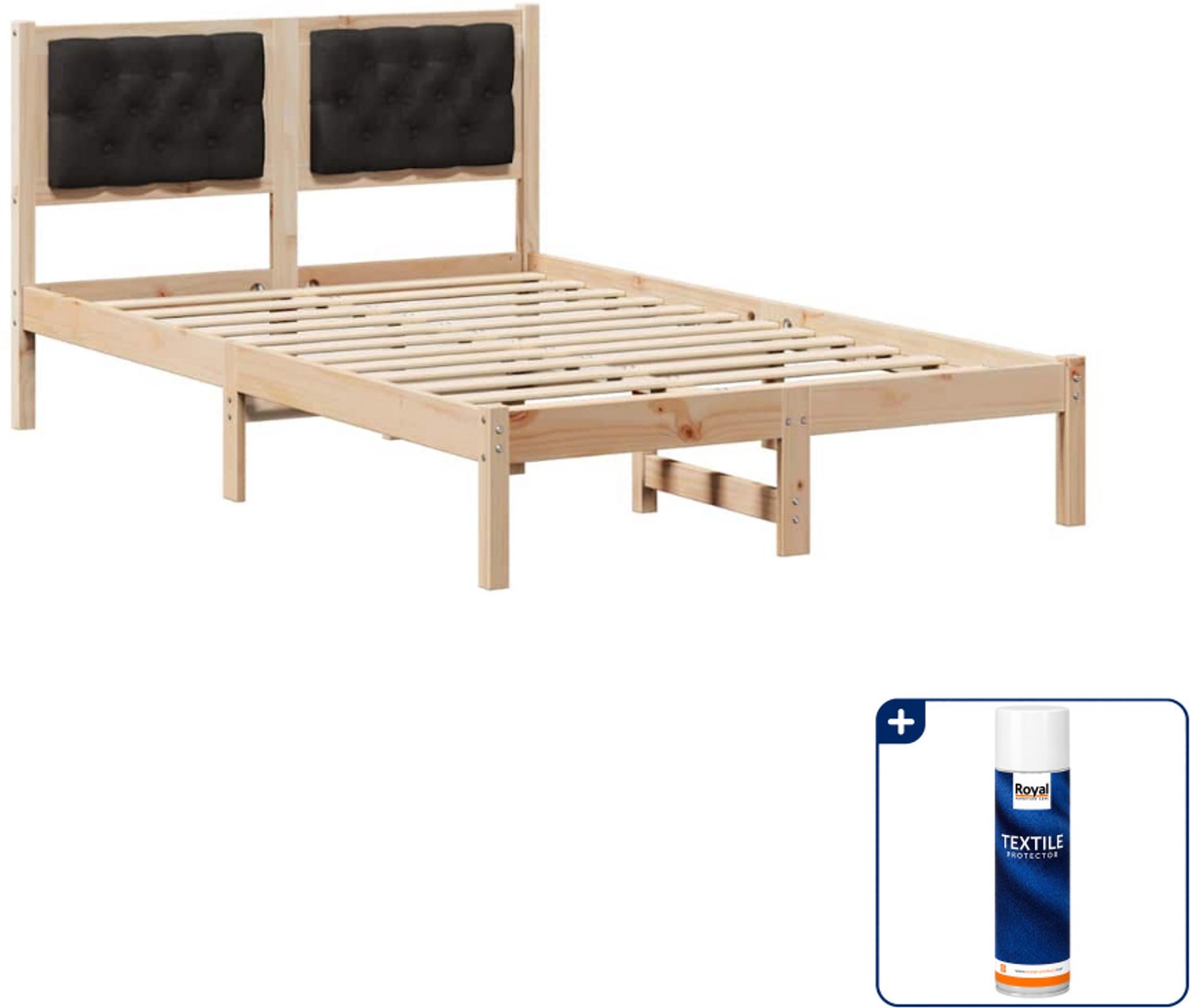 vidaXL bedframe met hoofdeinde - 120 x 200 cm - massief grenen - zwart - Inclusief textielbeschermer 500 ml Bruin