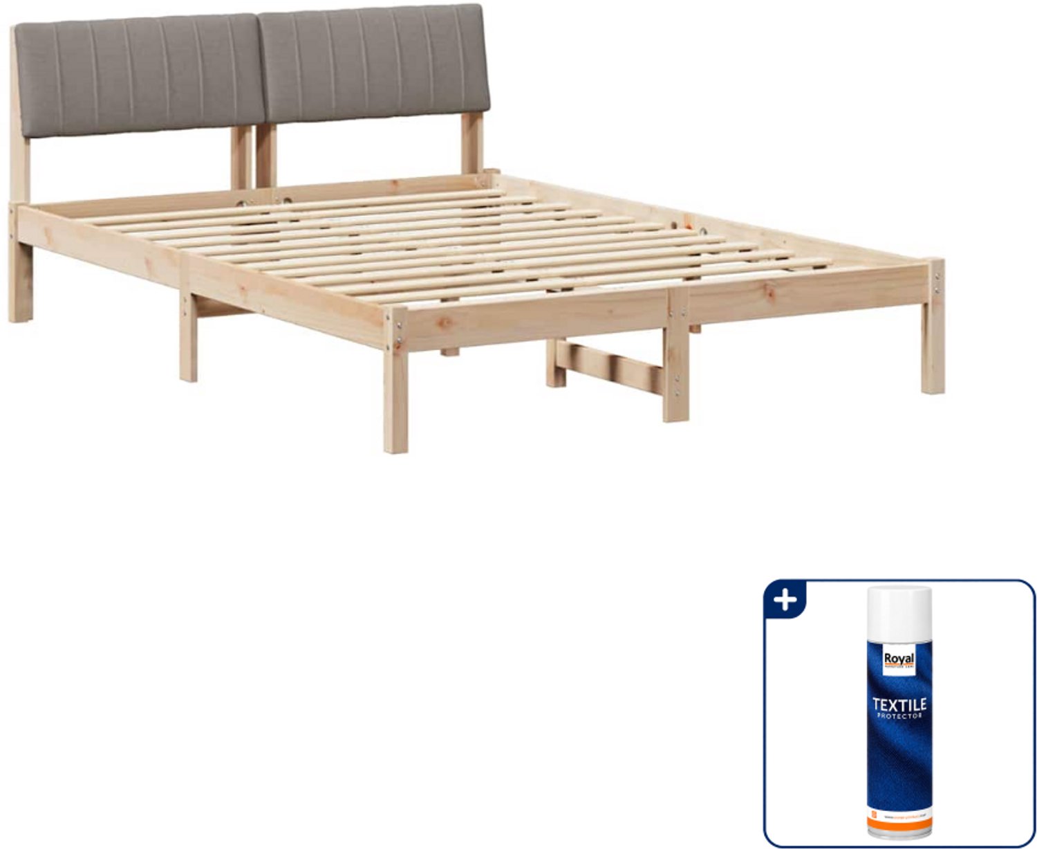 vidaXL Bedframe - 135 x 190 cm - massief grenenhout - bruin en taupe - Inclusief textielbeschermer 500 ml