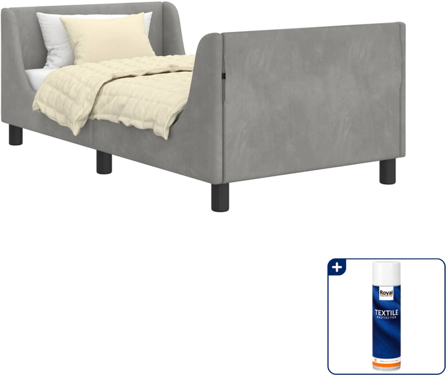vidaXL kinderbedframe - 80 x 160 cm - lichtgrijs - Inclusief textielbeschermer 500 ml