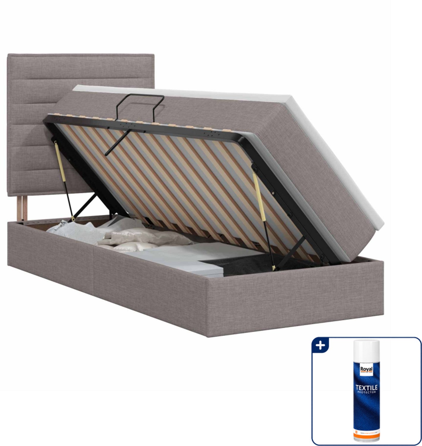 vidaXL opbergbed met matras - 90 x 200 cm - kunstleer - taupe - Inclusief textielbeschermer 500 ml