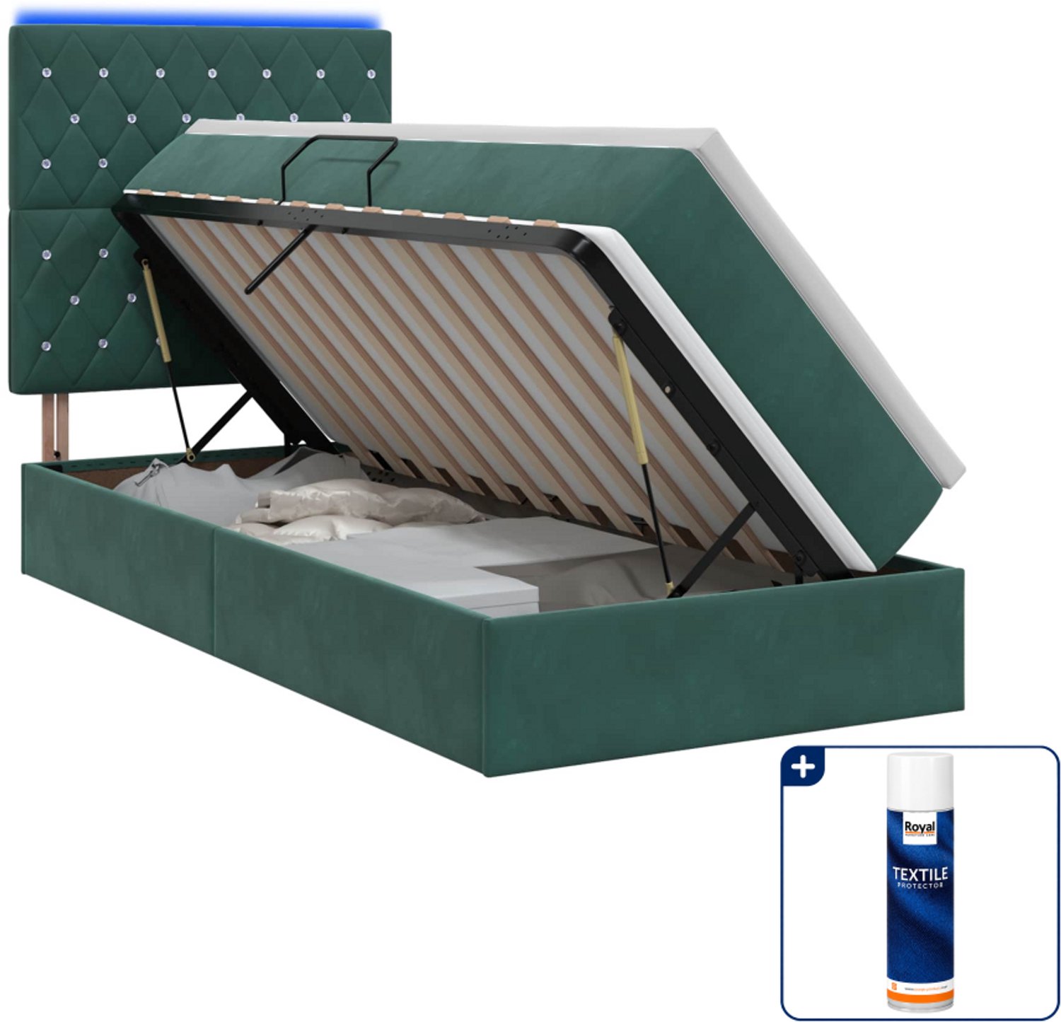 vidaXL led opslagbed met matras - 100 x 200 cm - fluweel - donkergroen - Inclusief textielbeschermer 500 ml