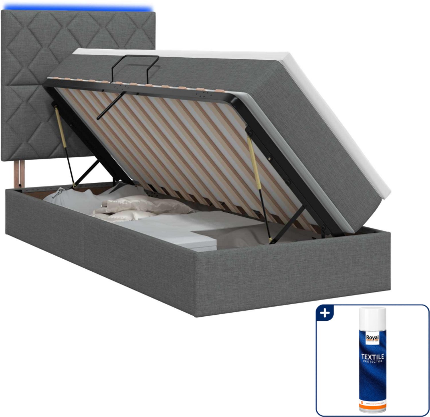 vidaXL opslagbed met matras - 100 x 200 cm - donkergrijs - Inclusief textielbeschermer 500 ml Donker Grijn