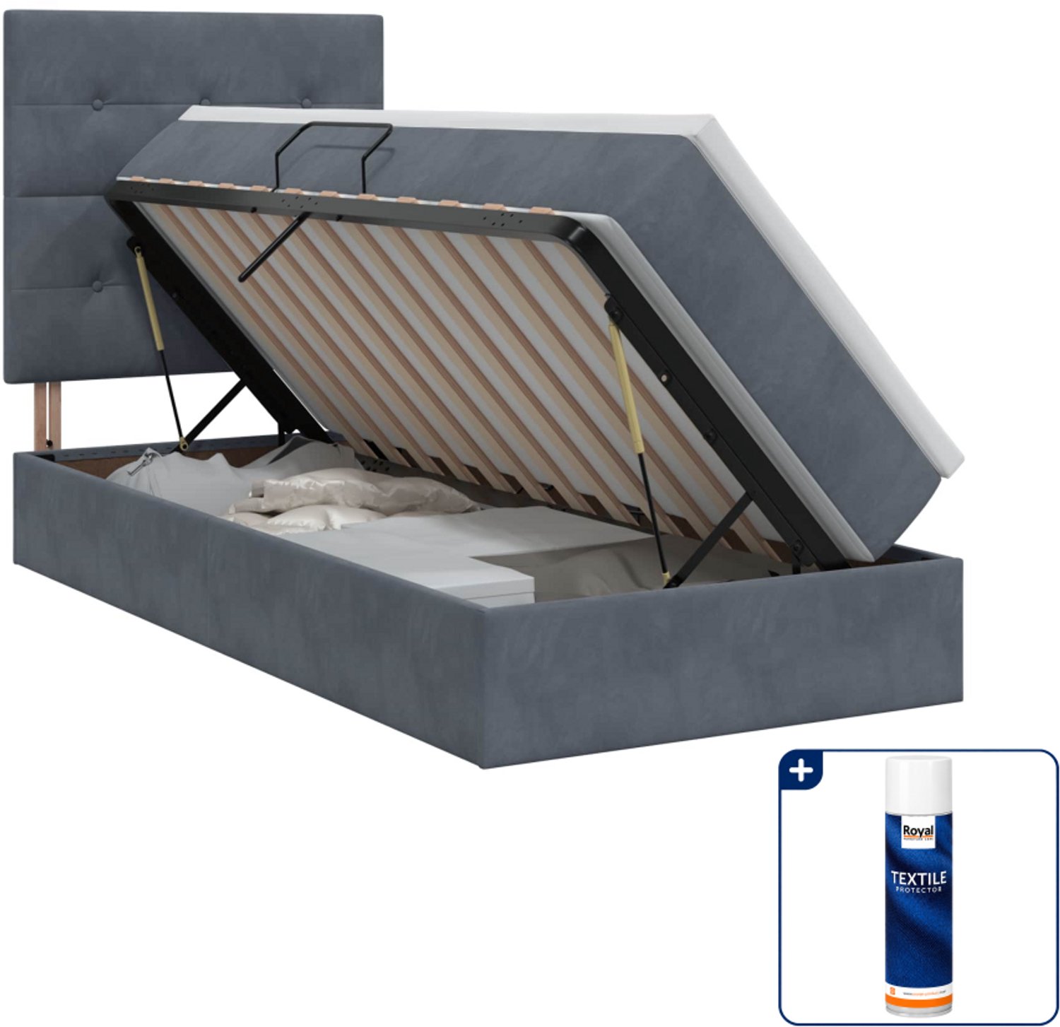 vidaXL Opbergbed met matras - 90 x 200 cm - donkergrijs - fluweel - Inclusief textielbeschermer 500 ml Donker Grijn