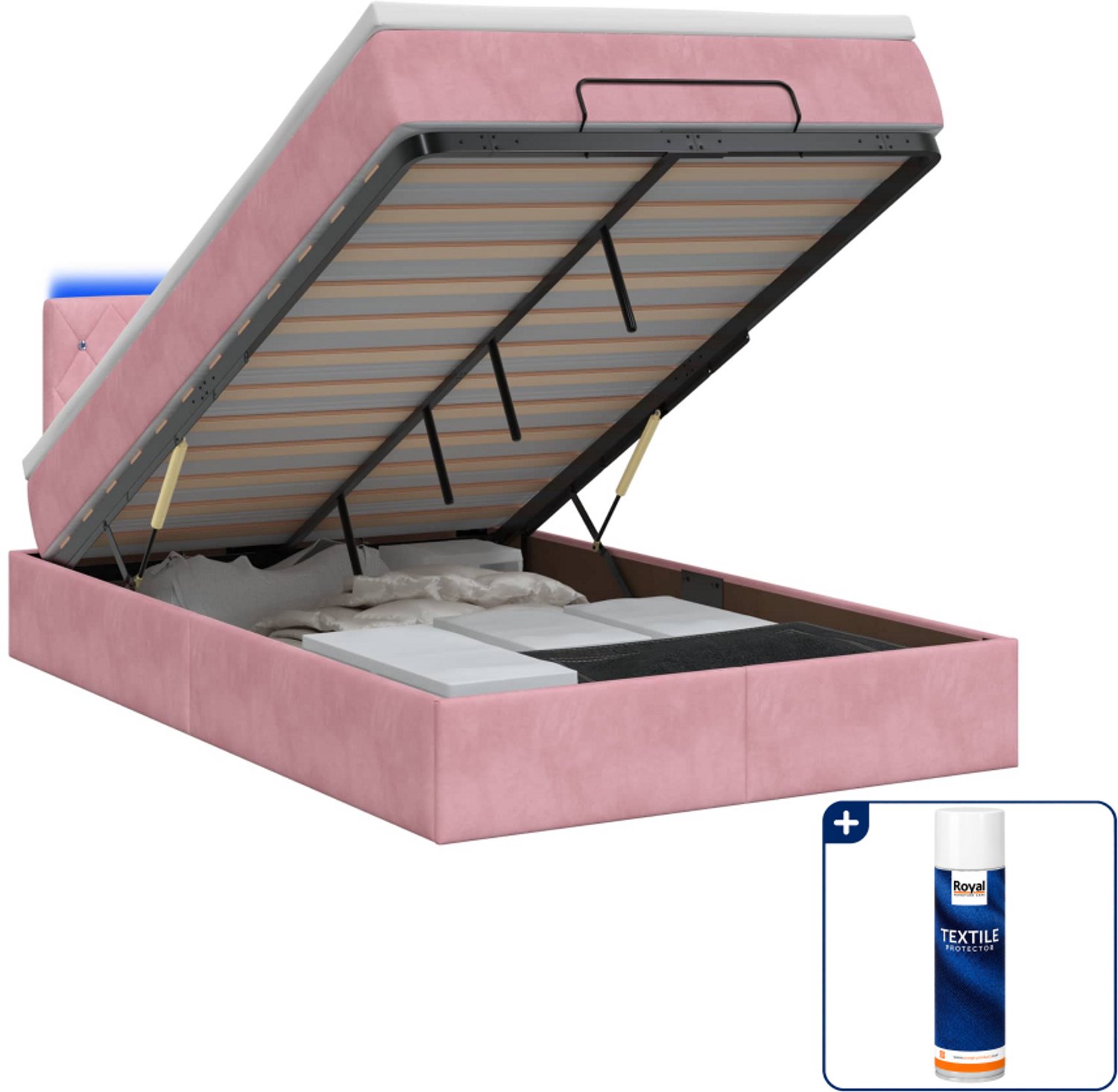 vidaXL ottoman bed - 120 x 200 cm - fluweel - roze - Inclusief textielbeschermer 500 ml