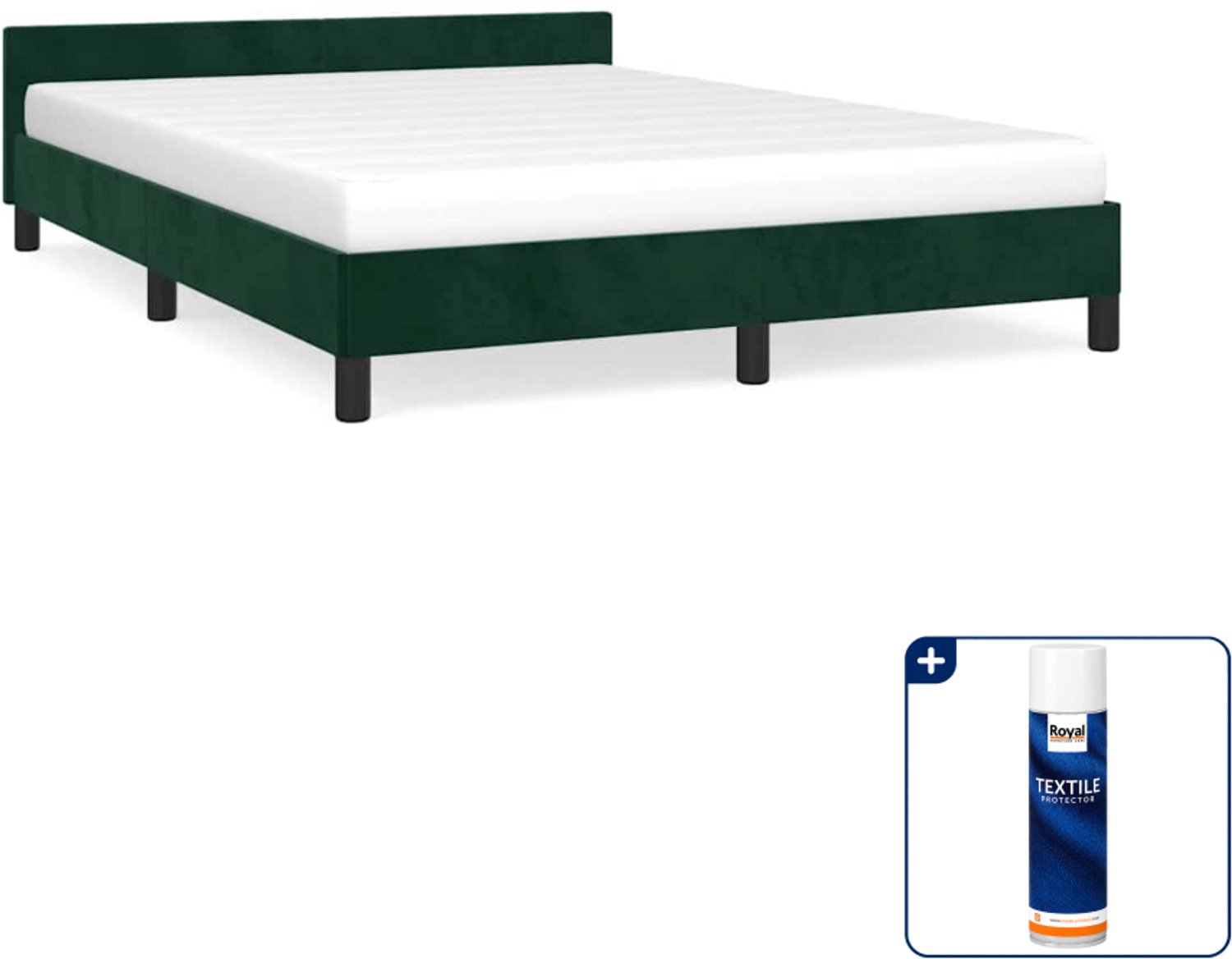 vidaXL Bedframe - Small double 140 x 200 cm - fluweel - donkergroen - Inclusief textielbeschermer 500 ml