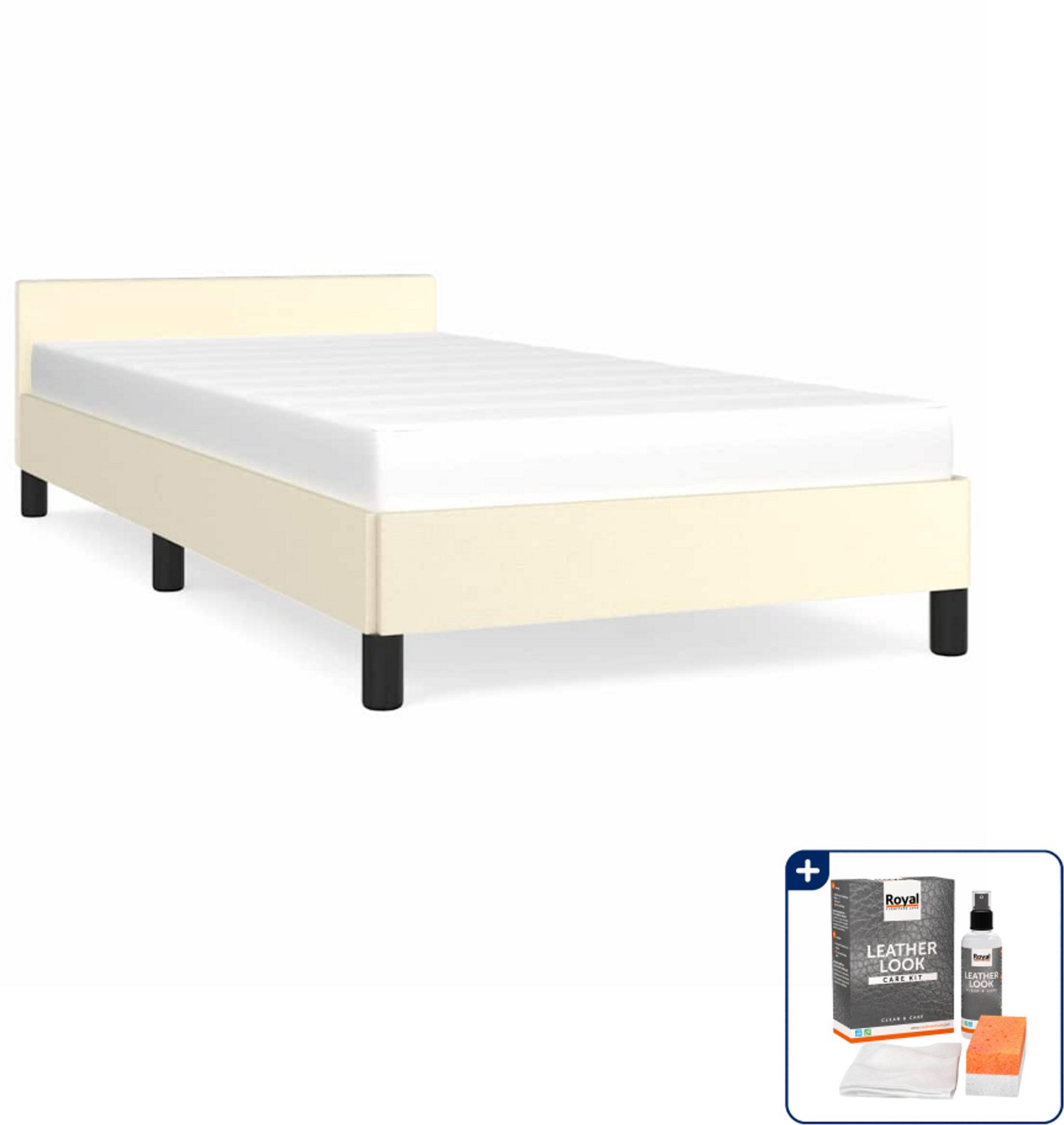 vidaXL Bedframe - 90 x 190 cm - kunstleer - crème - Inclusief onderhoudsset voor kunstleer 150 ml