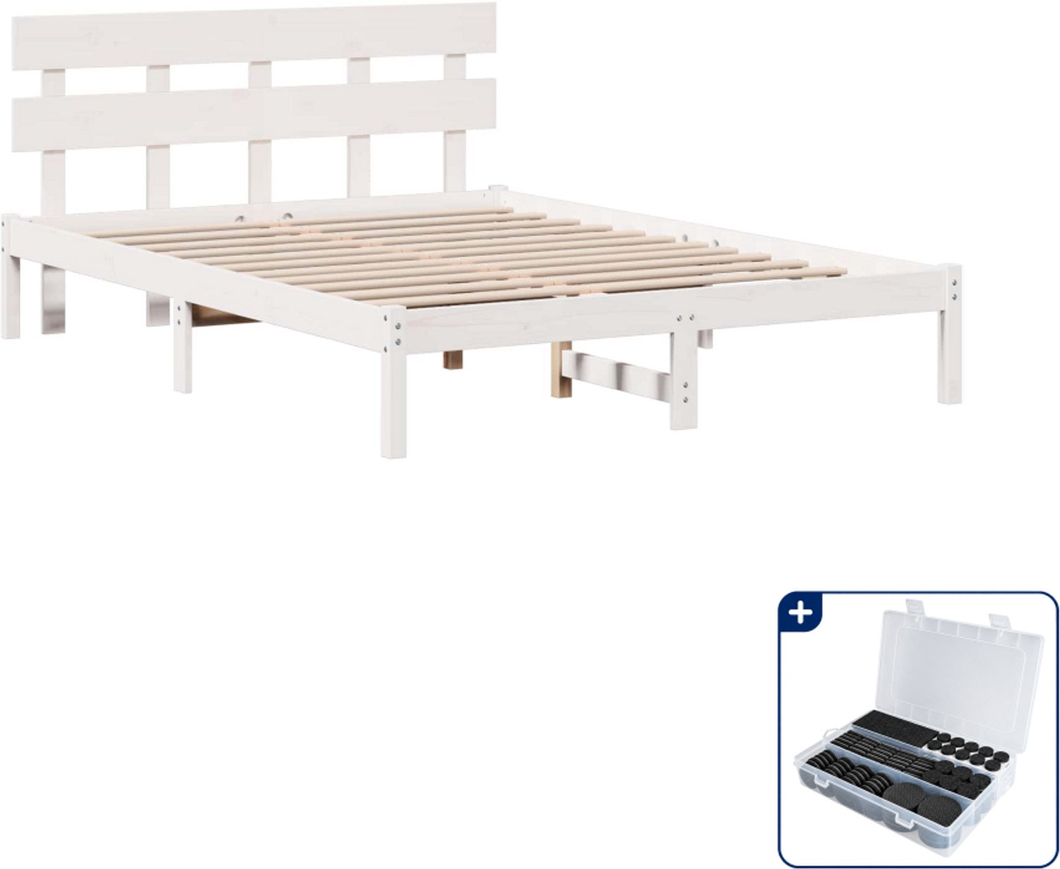 vidaXL bedframe - Small double - 140 x 200 cm - bruin - Inclusief antikrasvilt 177-delig Wit