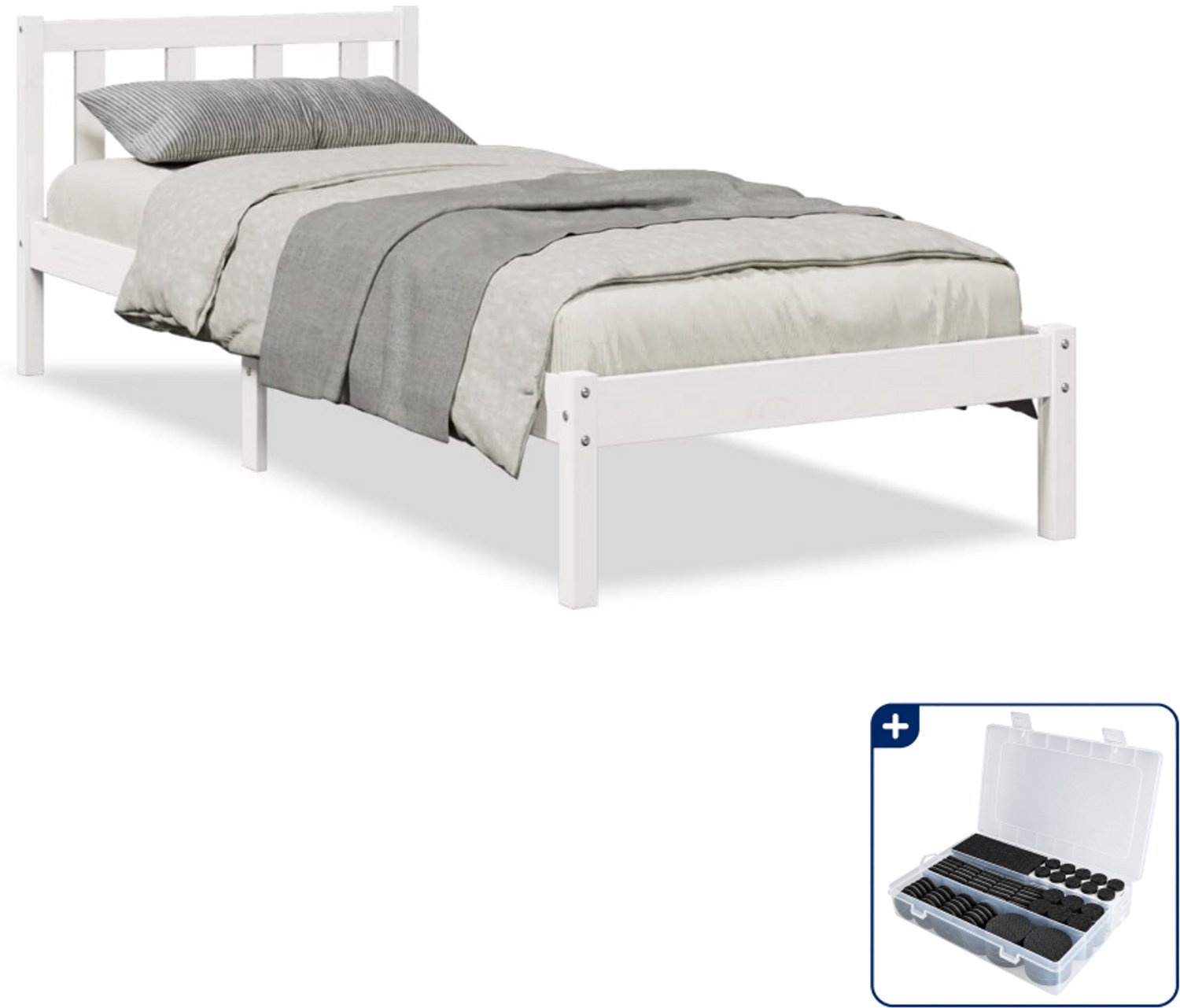 vidaXL bedframe - 80 x 220 cm - massief grenenhout - wit - Inclusief antikrasvilt 177-delig
