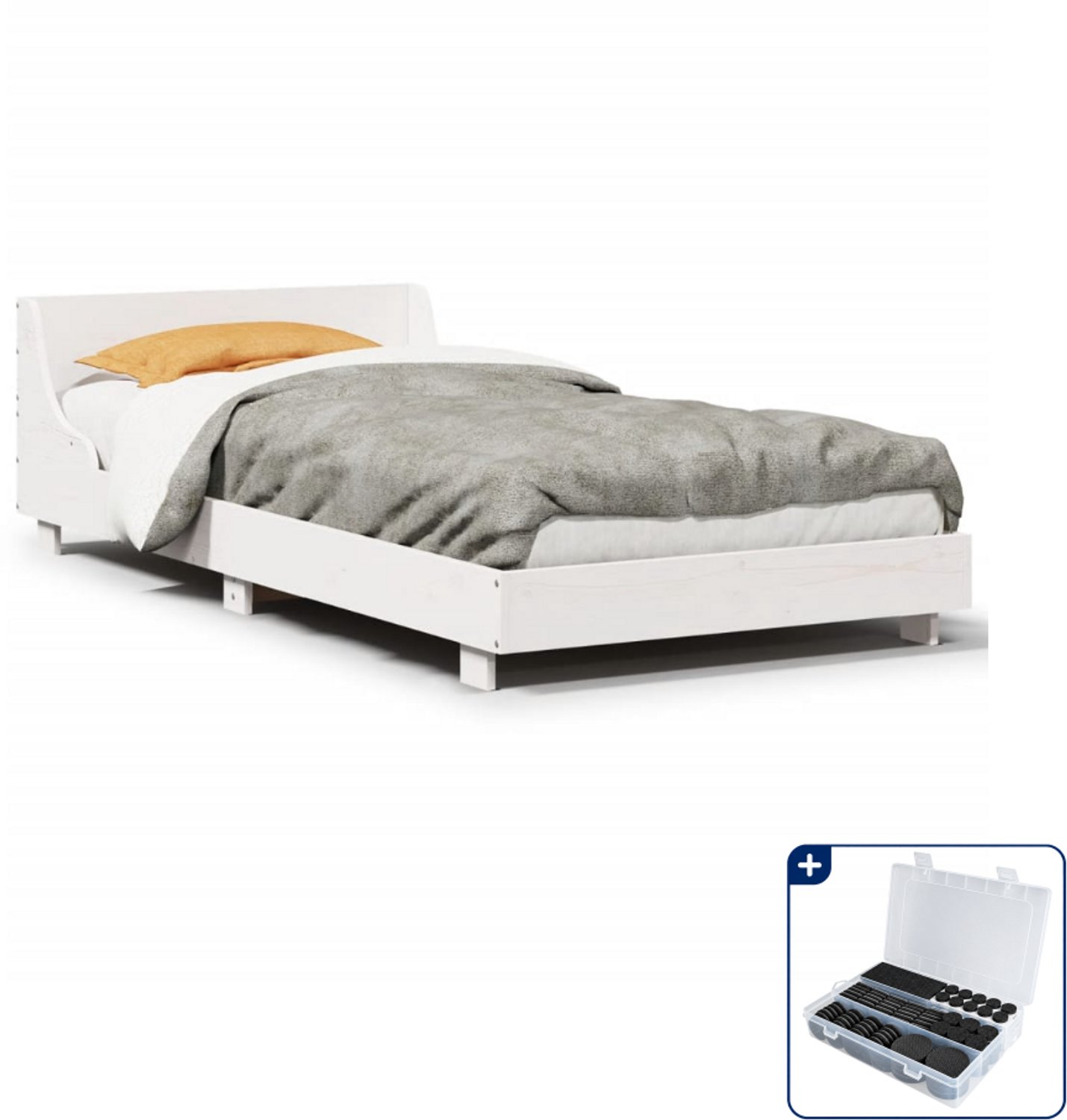 vidaXL bedframe - 90 x 200 cm - massief grenenhout - wit - Inclusief antikrasvilt 177-delig