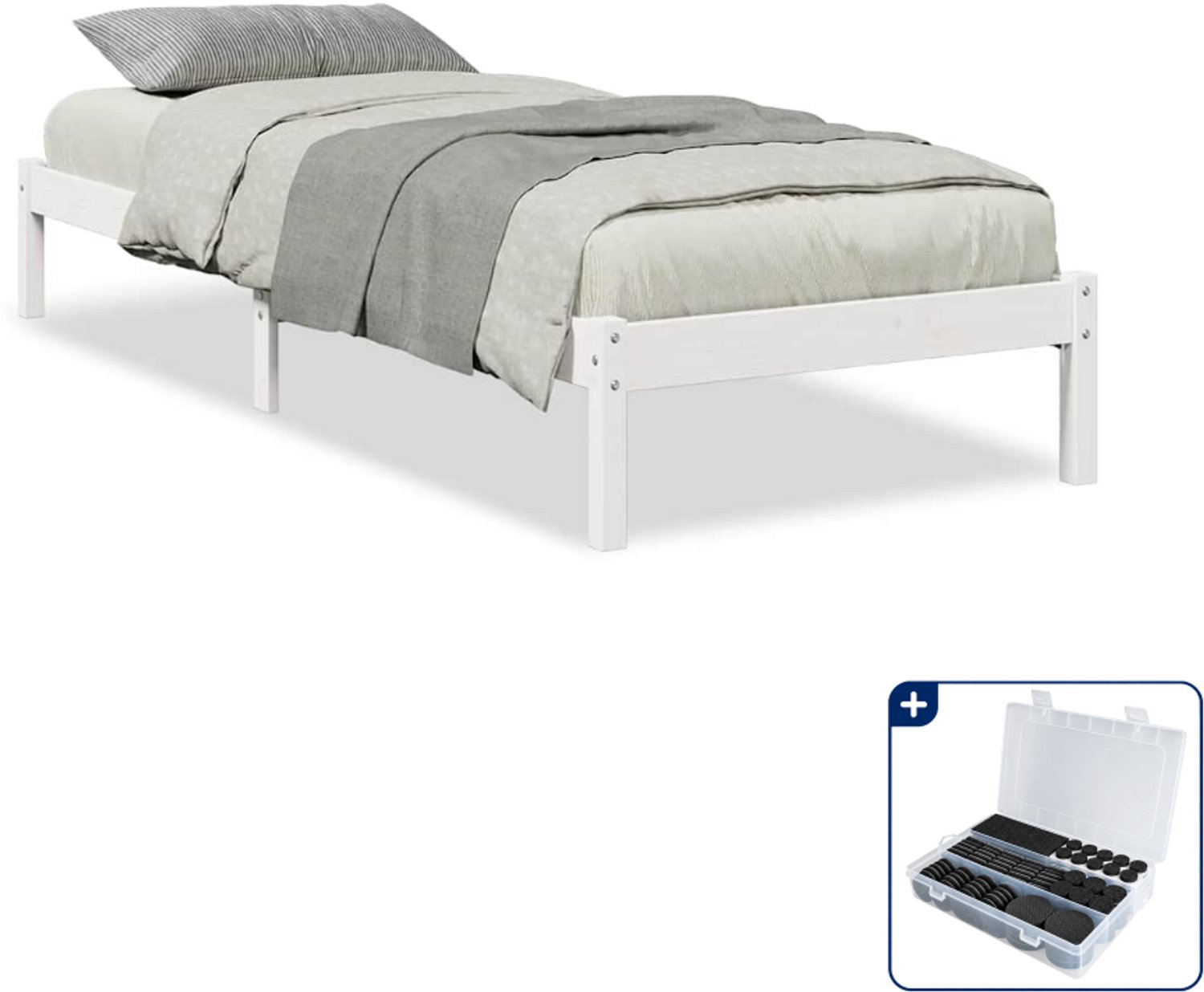 vidaXL bedframe 90 x 220 cm - massief grenenhout - wit - Inclusief antikrasvilt 177-delig