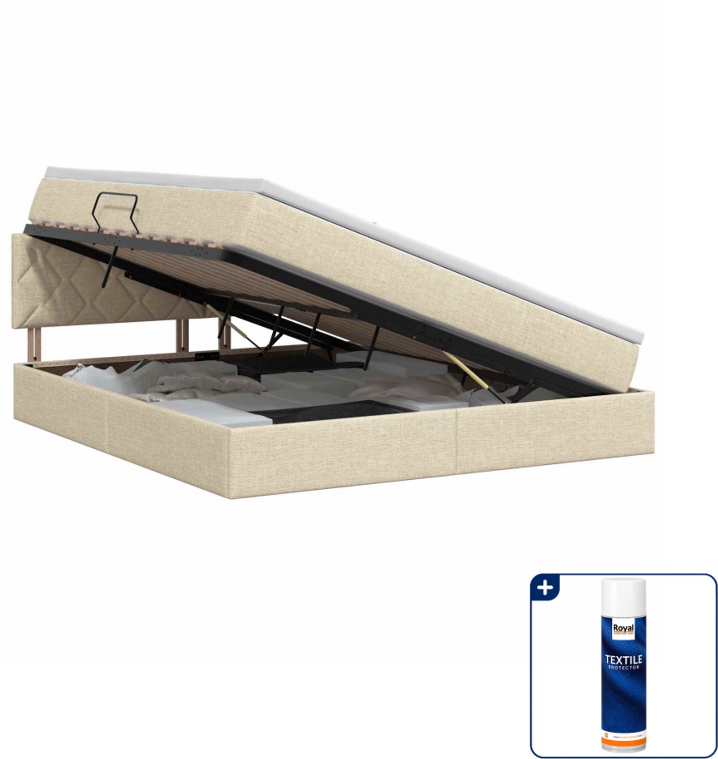 vidaXL Opbergbed Kingsize - 180 x 200 cm - crèmekleurig - Inclusief textielbeschermer 500 ml