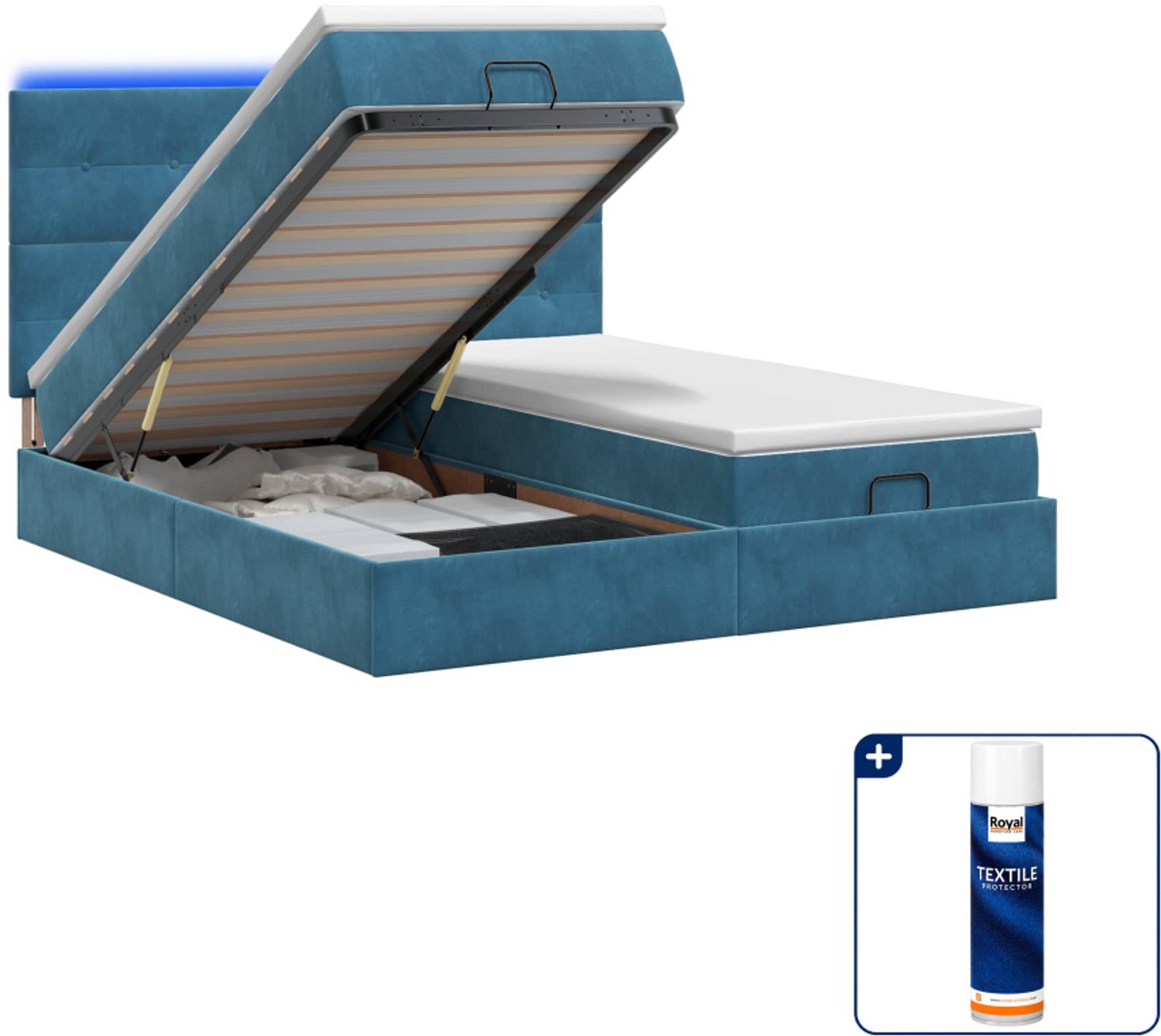 vidaXL Queensize bed met matras en LED - 160 x 200 cm - donkerblauw - Inclusief textielbeschermer 500 ml