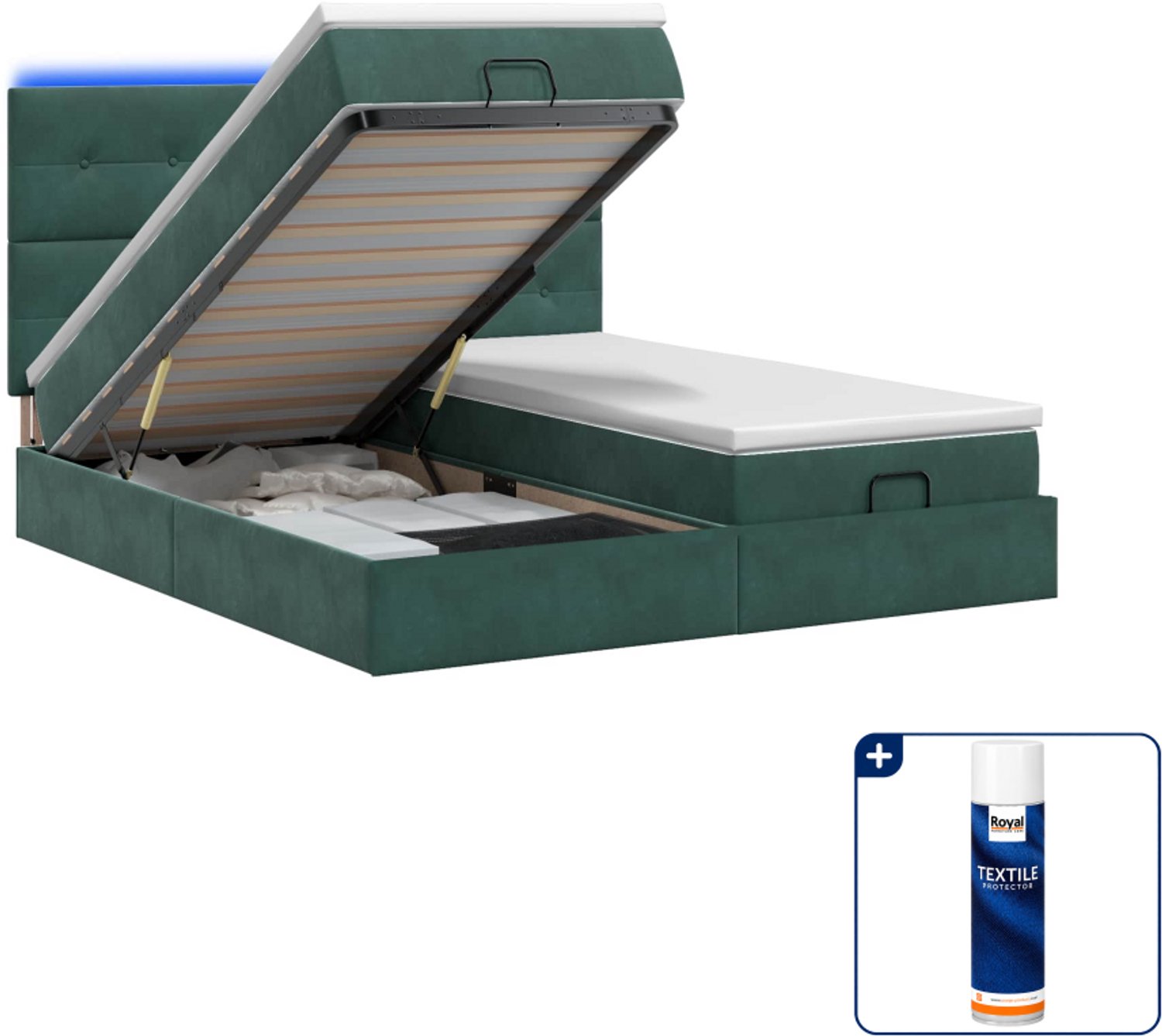 vidaXL queensize bed met matras en LED - 160 x 200 cm - donkergroen - Inclusief textielbeschermer 500 ml