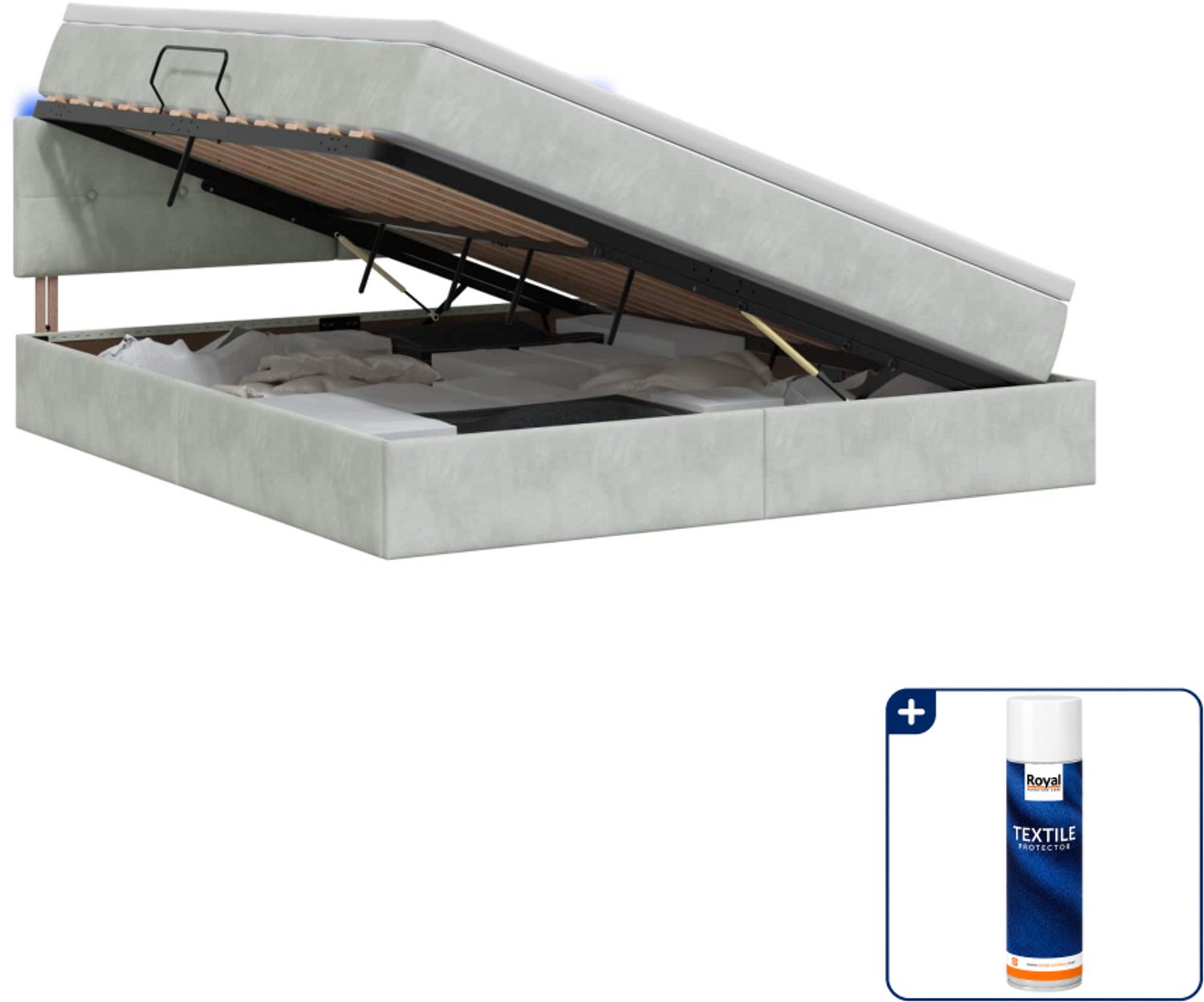 vidaXL Small double opslagbed met matras 140 x 200 cm - lichtgrijs - Inclusief textielbeschermer 500 ml