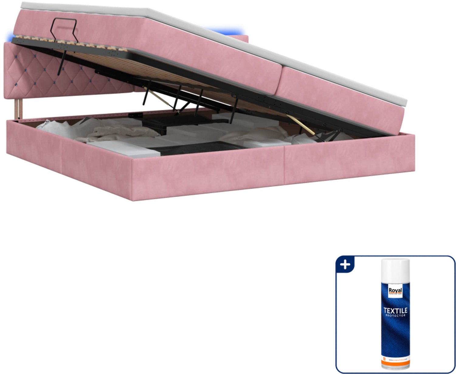 vidaXL Super kingsize opslagbed met matras - 200 x 200 cm - roze - Inclusief textielbeschermer 500 ml