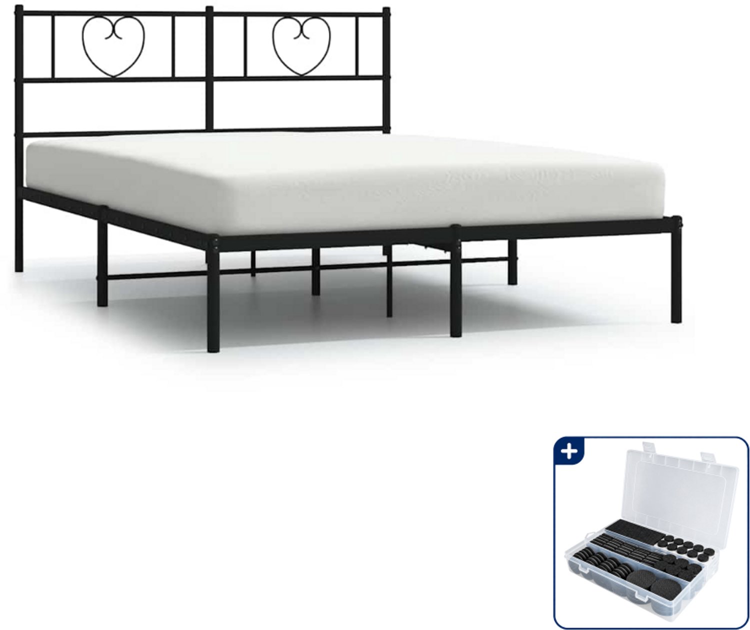 vidaXL bedframe met hoofdbord - 150 x 200 cm - staal - zwart - Inclusief antikrasvilt 177-delig