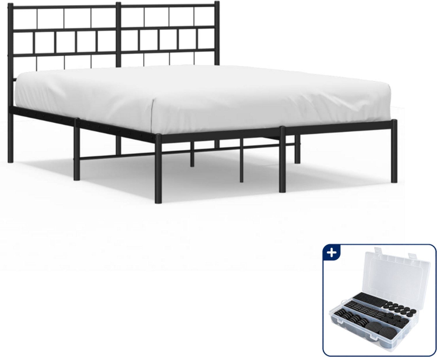 vidaXL Bedframe - 140 x 190 cm - metaal - zwart - Inclusief antikrasvilt 177-delig