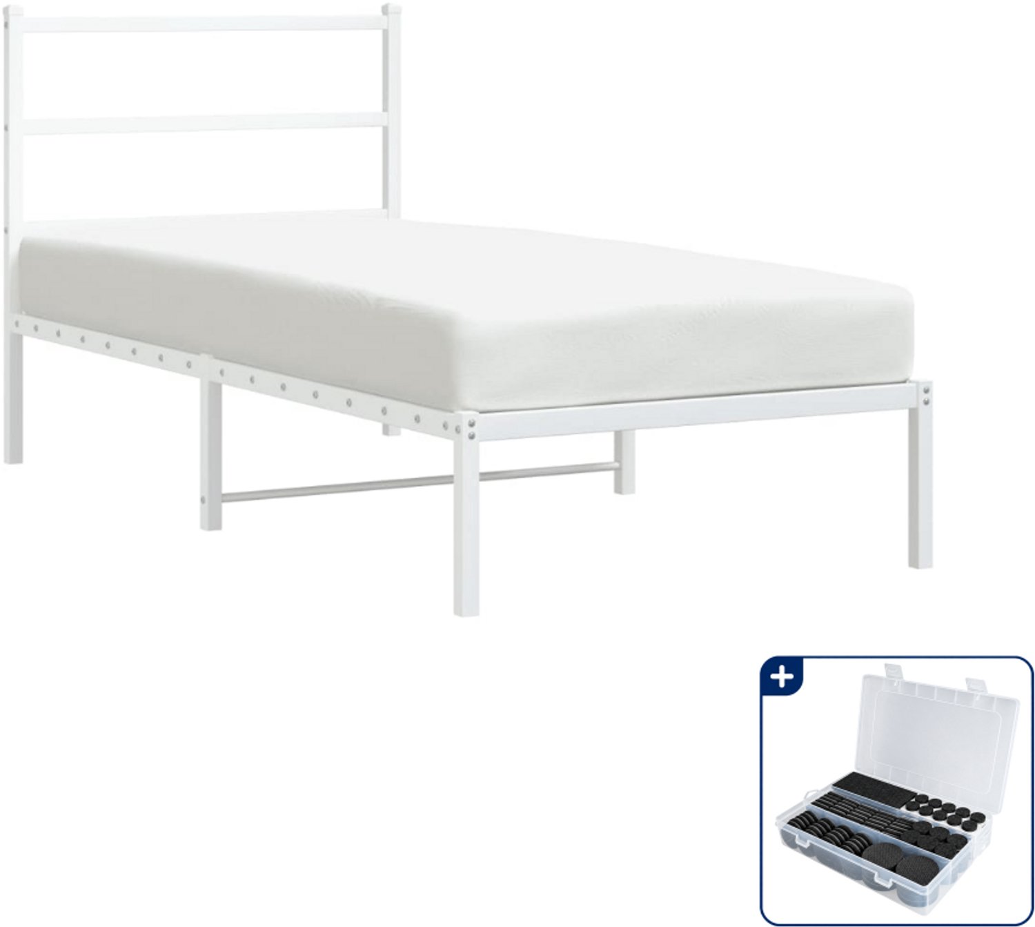 vidaXL bedframe - 90 x 190 cm - staal - wit - Inclusief antikrasvilt 177-delig
