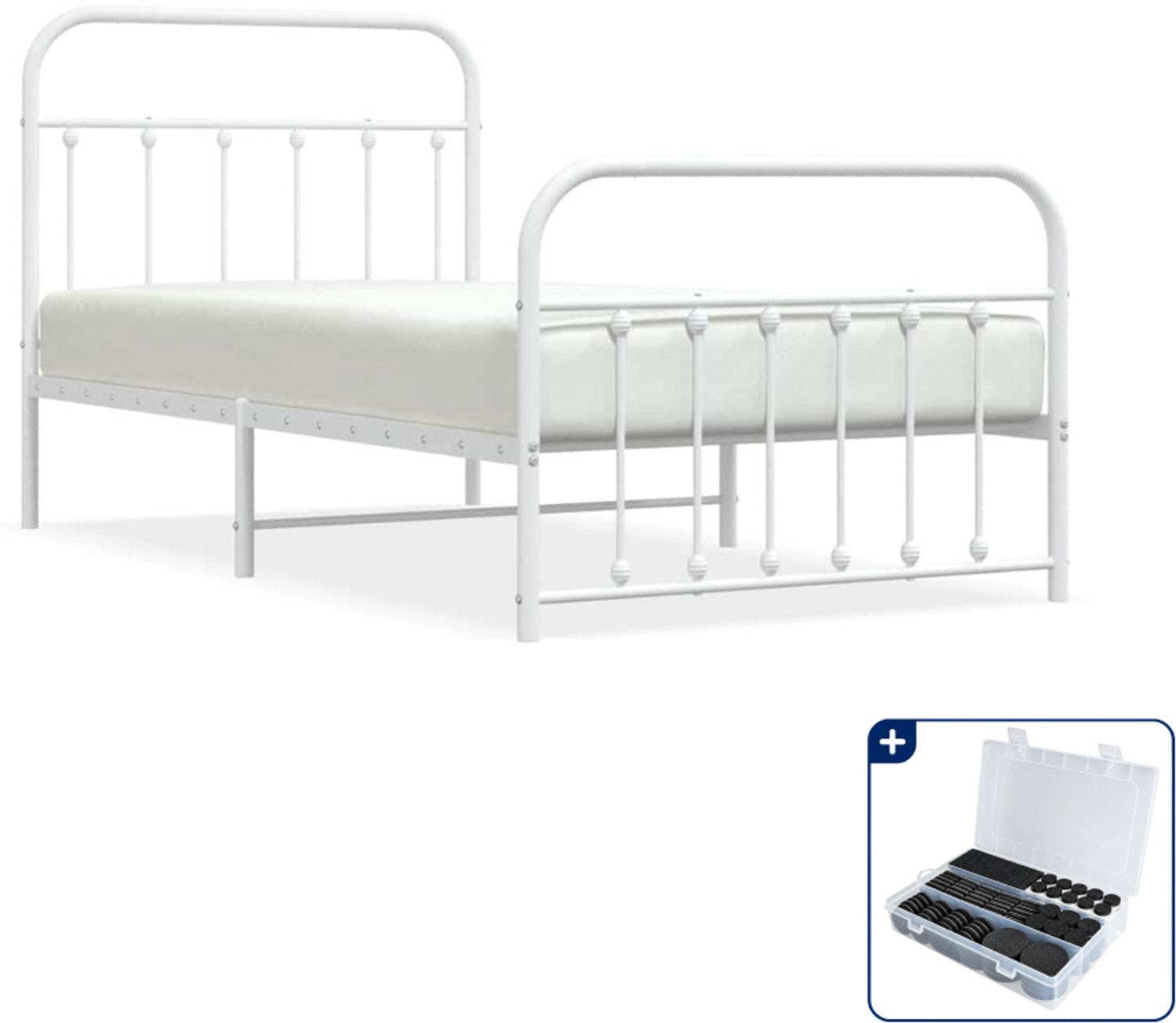 vidaXL Bedframe - 100 x 190 cm - staal - wit - Inclusief antikrasvilt 177-delig