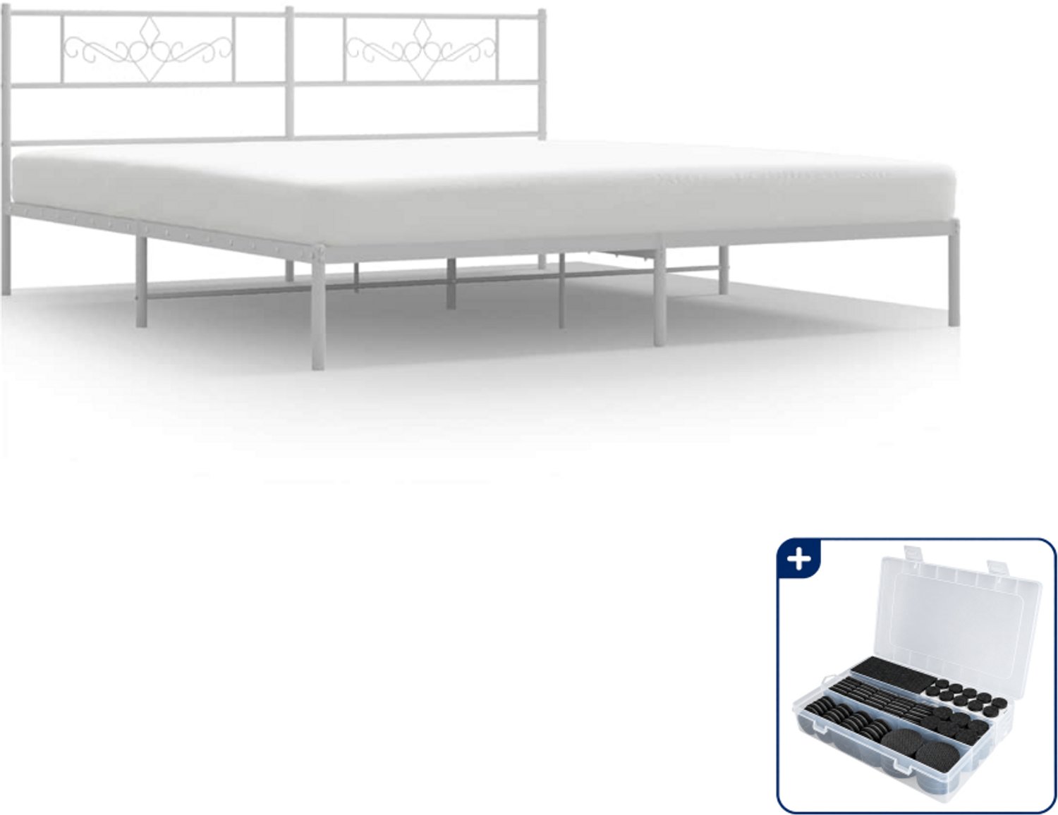 vidaXL Bedframe - 183 x 213 cm - metaal - wit - Inclusief antikrasvilt 177-delig