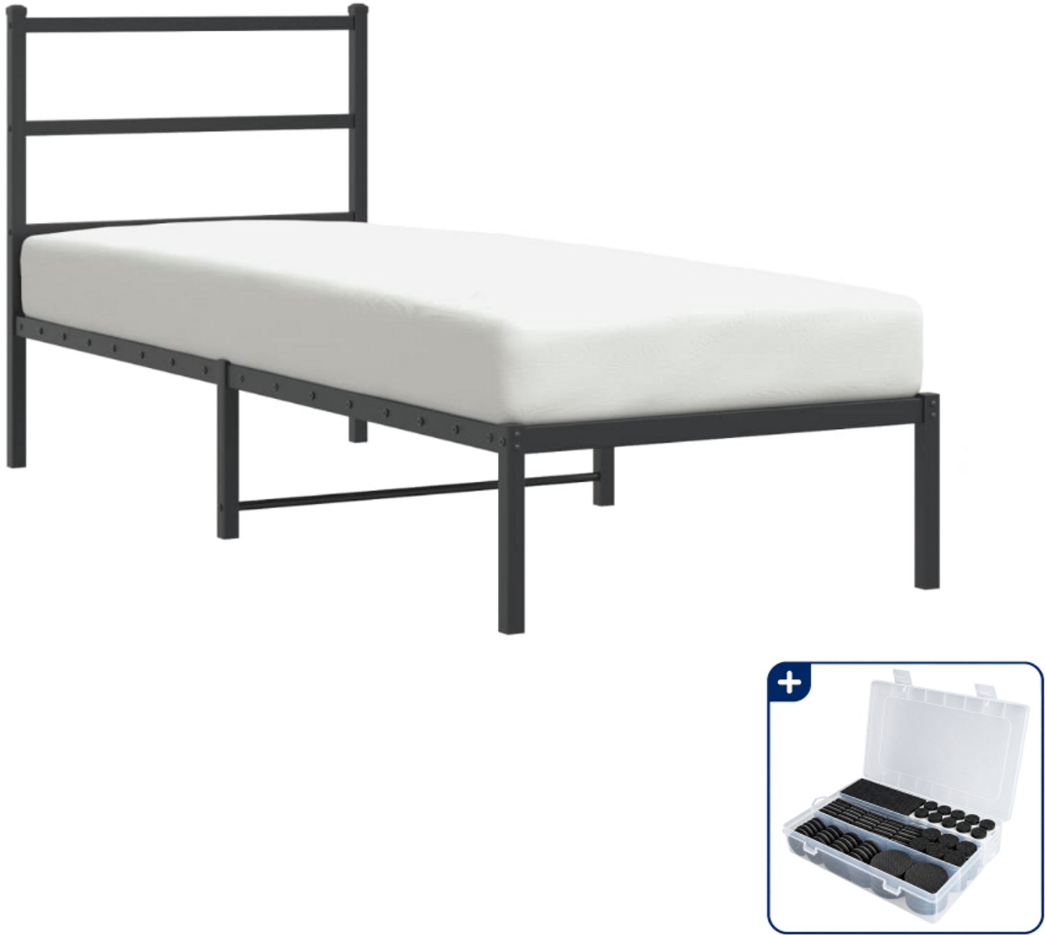 vidaXL bedframe met hoofdbord - 75 x 190 cm - staal - zwart - Inclusief antikrasvilt 177-delig