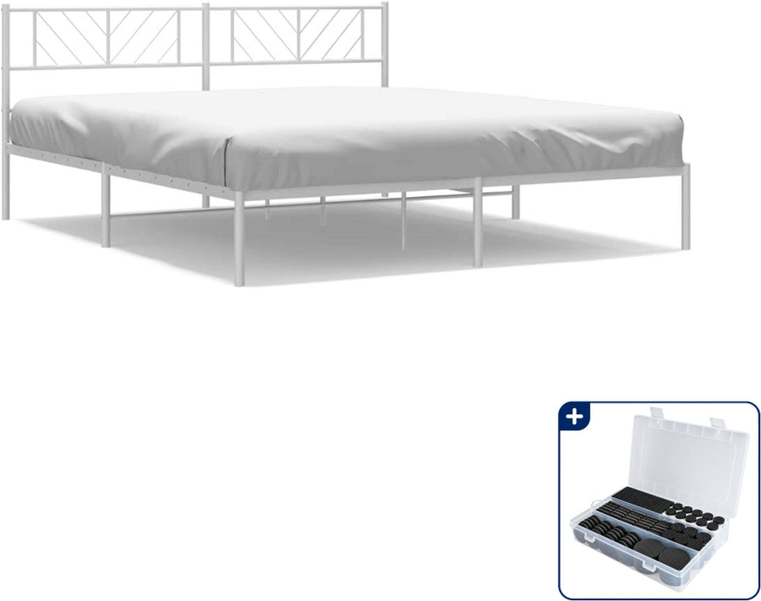 vidaXL Bedframe met hoofdbord - 183 x 213 cm - metaal - wit - Inclusief antikrasvilt 177-delig
