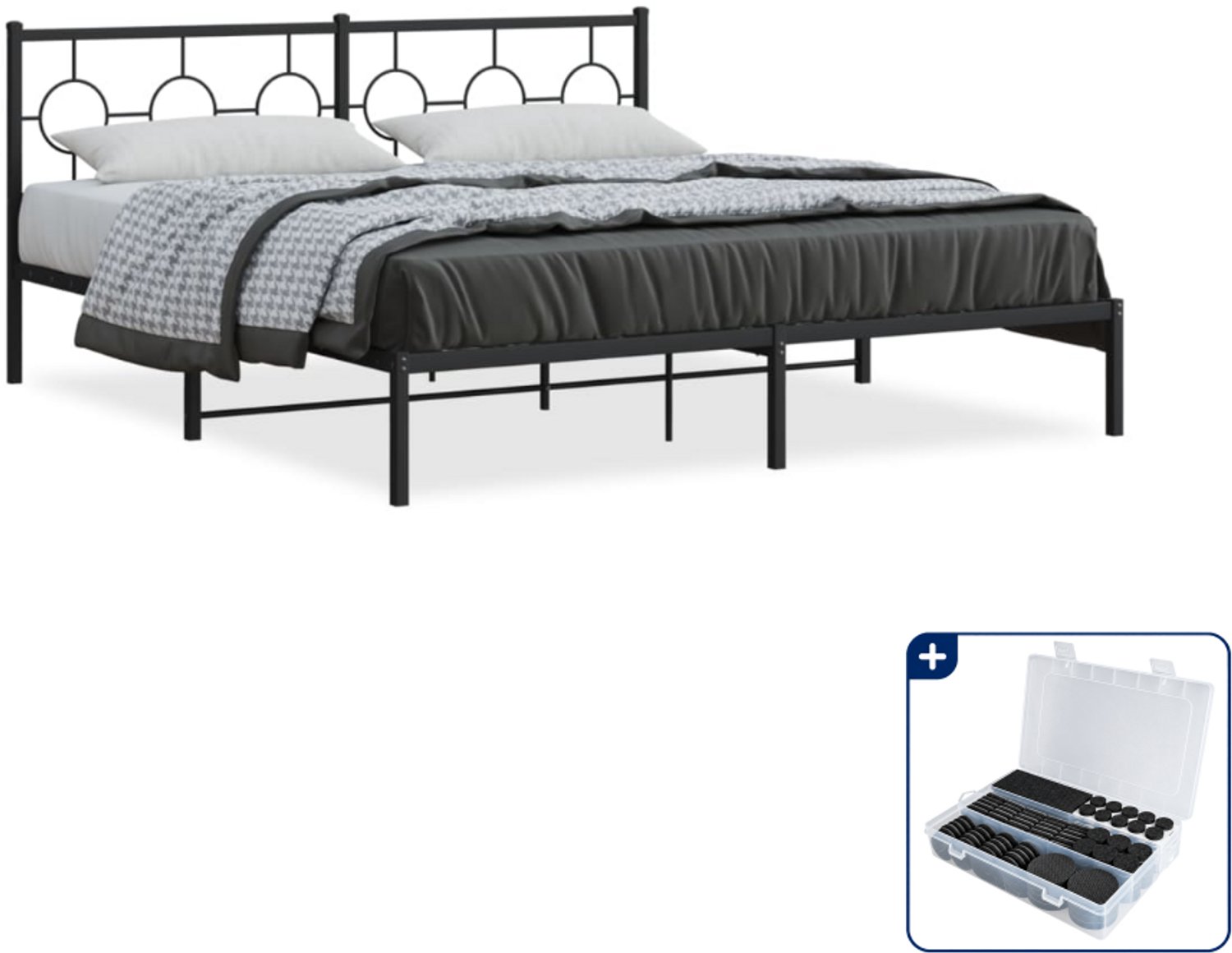 vidaXL Bedframe Kingsize - 180 x 200 cm - staal - zwart - Inclusief antikrasvilt 177-delig