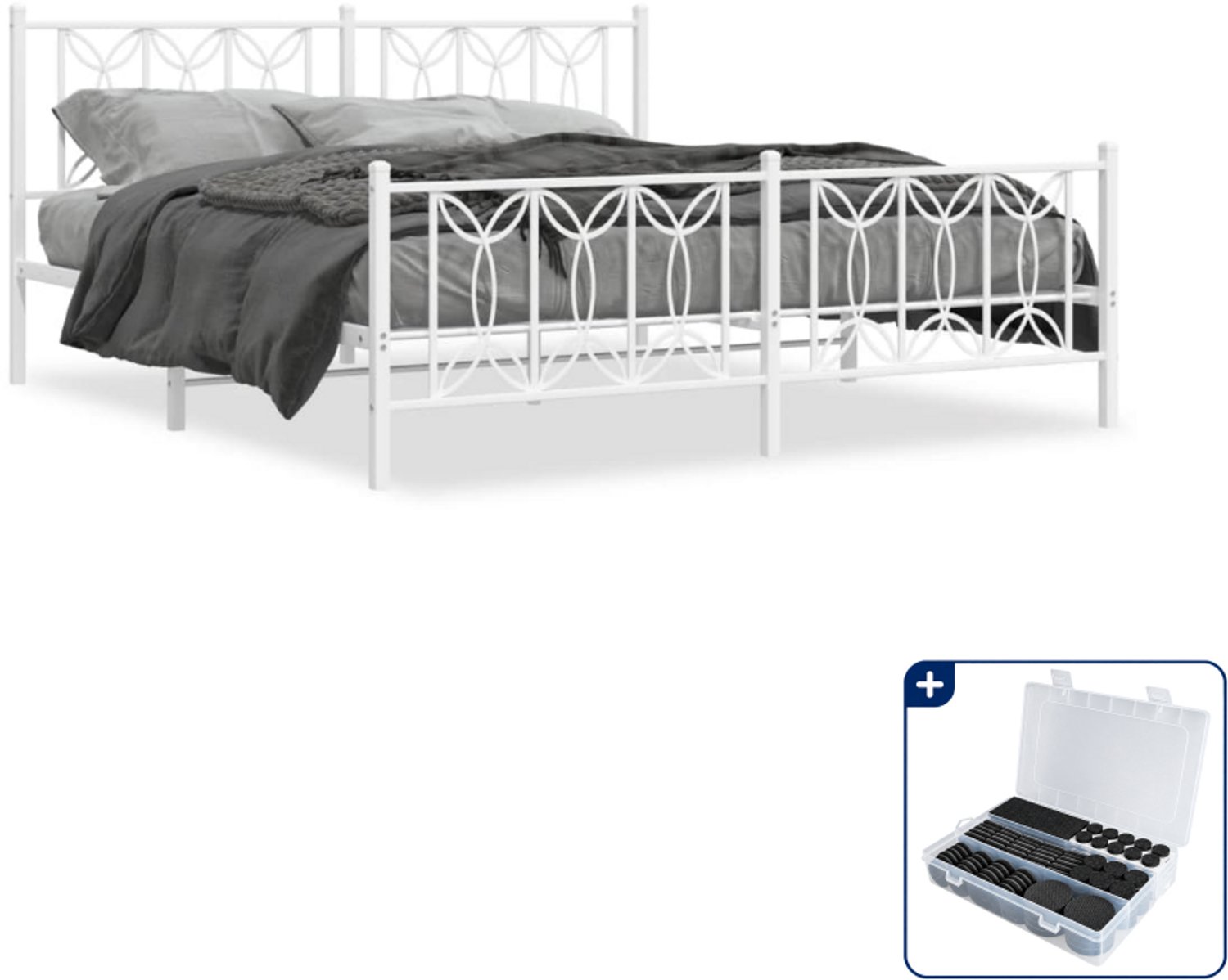 vidaXL bedframe 183 x 213 cm - metaal - wit - Inclusief antikrasvilt 177-delig