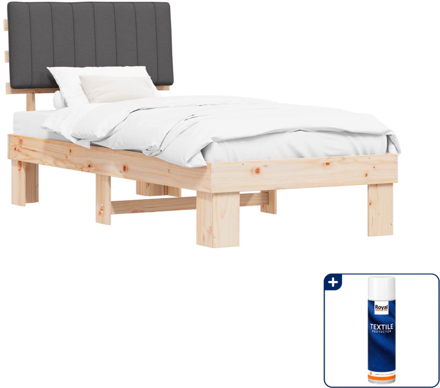vidaXL bedframe - 90 x 200 cm - massief grenenhout - donkergrijs - Inclusief textielbeschermer 500 ml