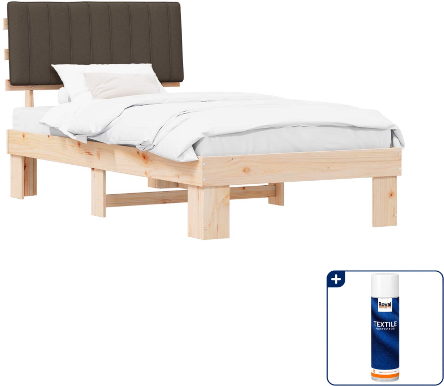 vidaXL bedframe - 100 x 200 cm - massief grenenhout - taupe - Inclusief textielbeschermer 500 ml