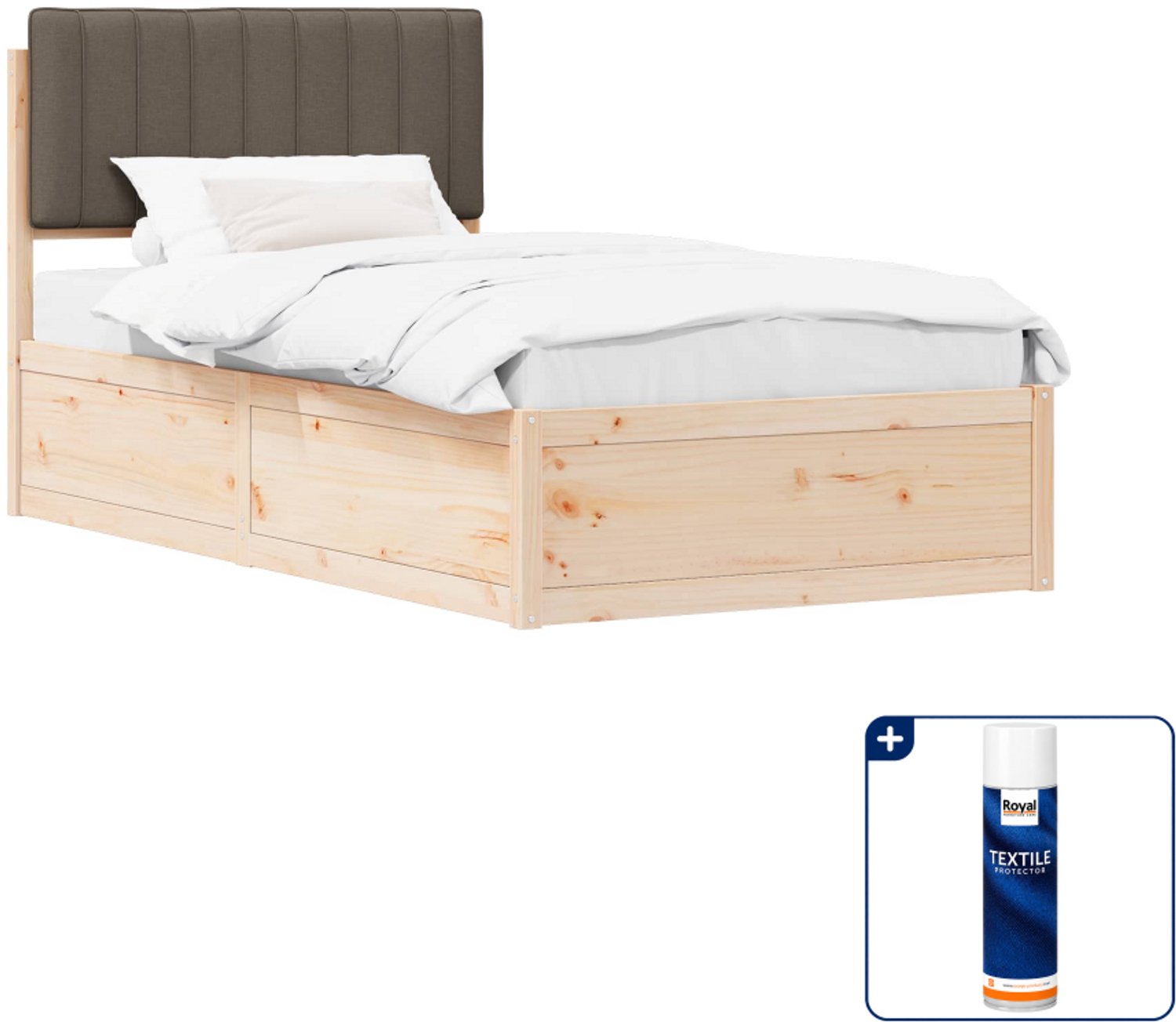 vidaXL bedframe - 100 x 200 cm - massief grenenhout - taupe - Inclusief textielbeschermer 500 ml