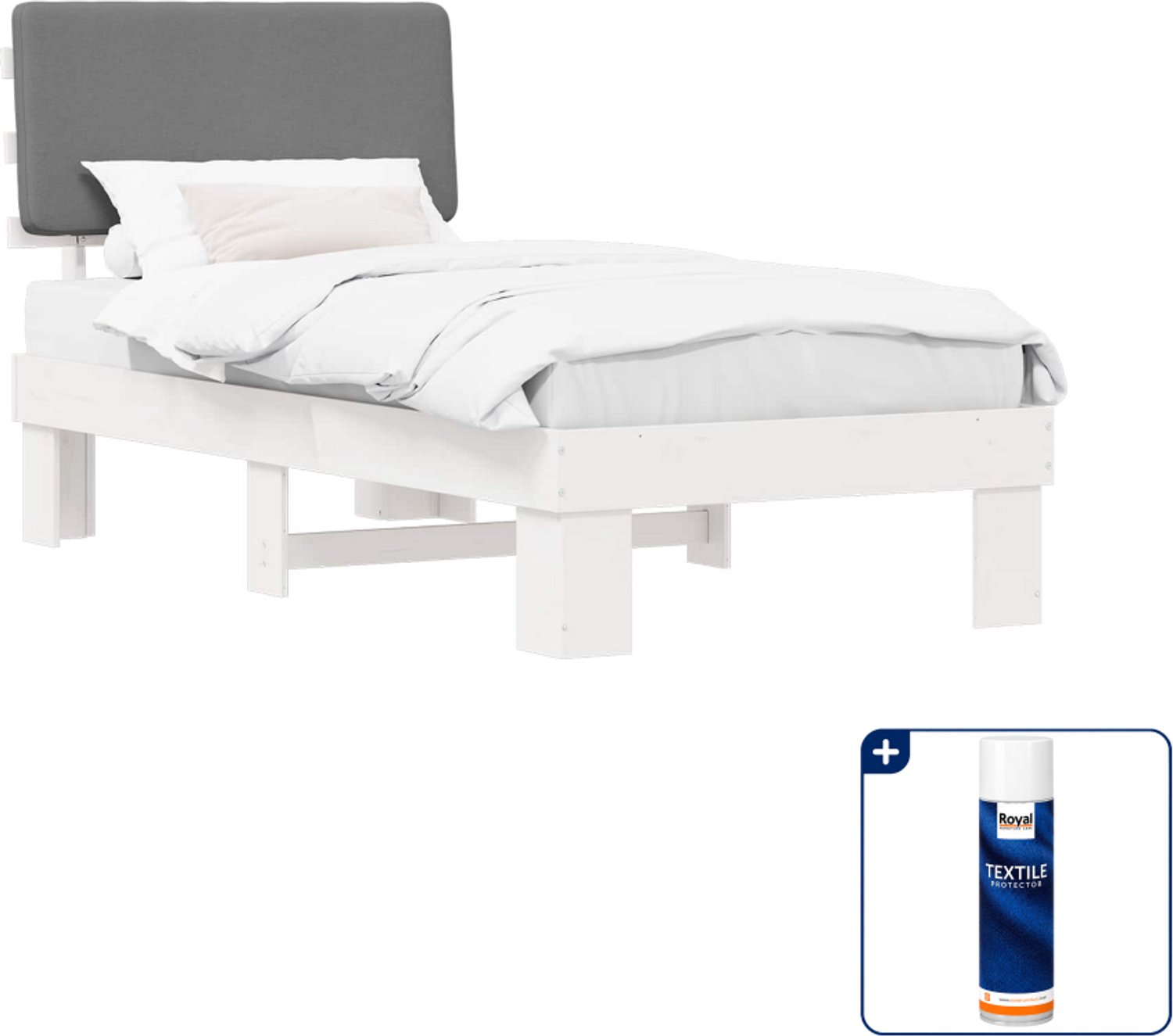 vidaXL bedframe - 90 x 200 cm - massief grenenhout - lichtgrijs - Inclusief textielbeschermer 500 ml