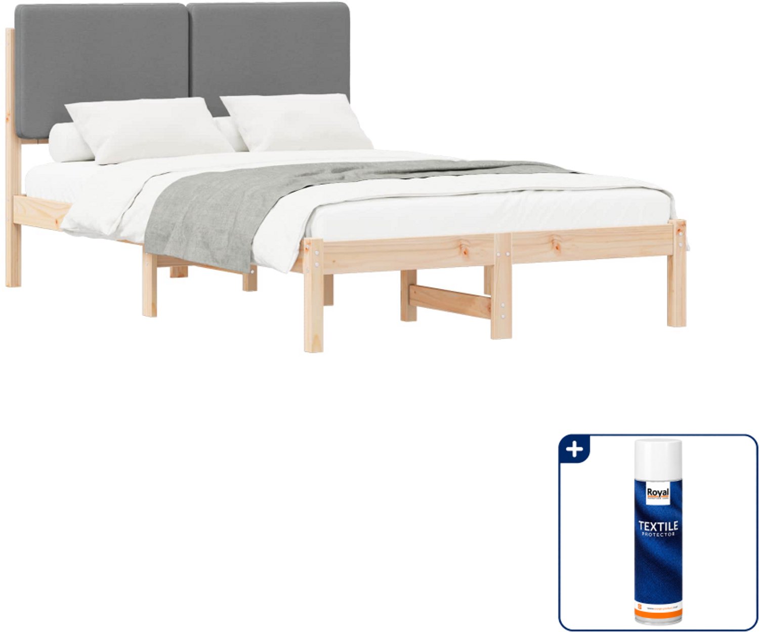 vidaXL bedframe 135 x 190 cm - lichtgrijs - Inclusief textielbeschermer 500 ml