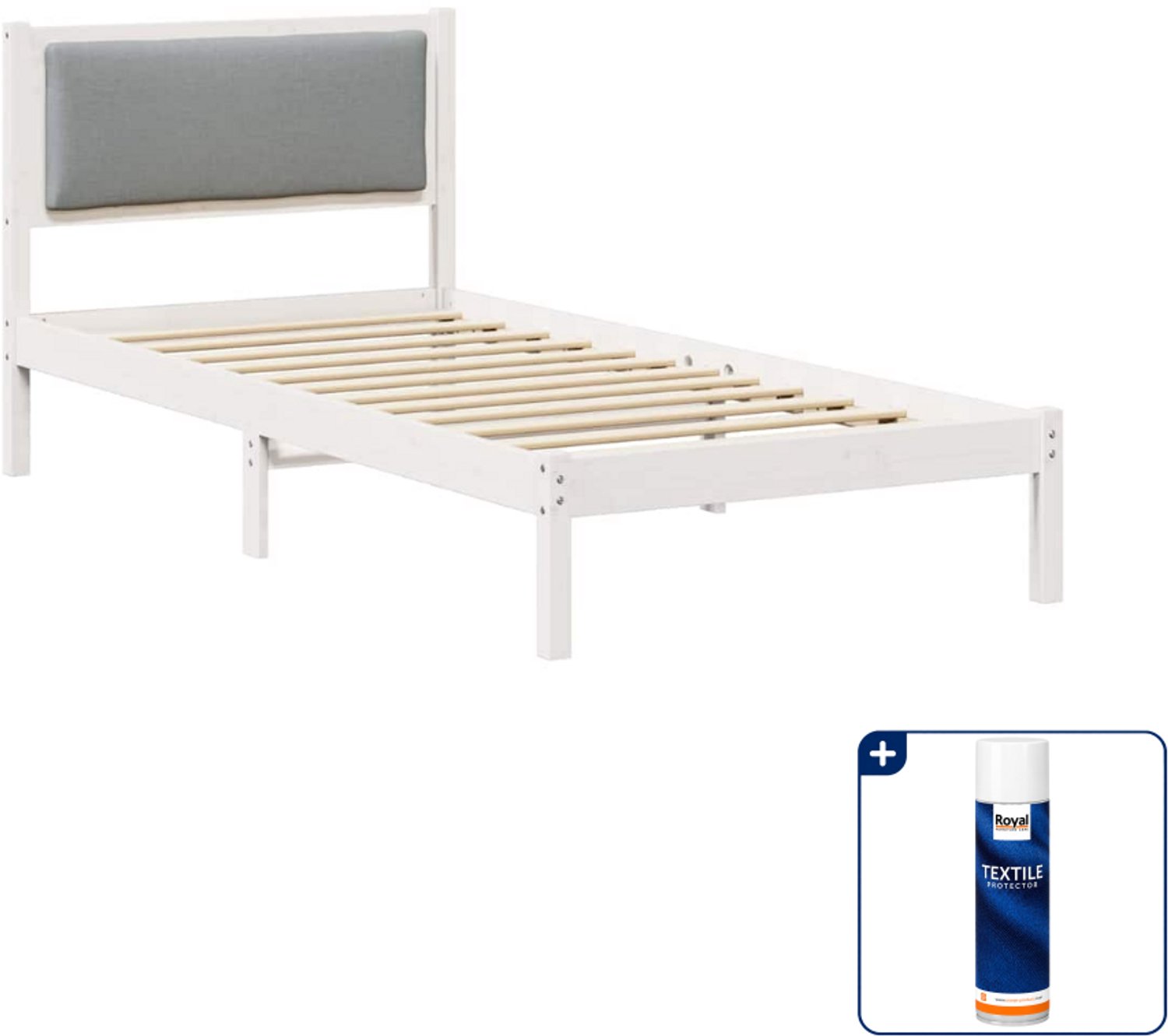 vidaXL Bedframe - 100 x 200 cm - massief grenenhout - lichtgrijs - Inclusief textielbeschermer 500 ml