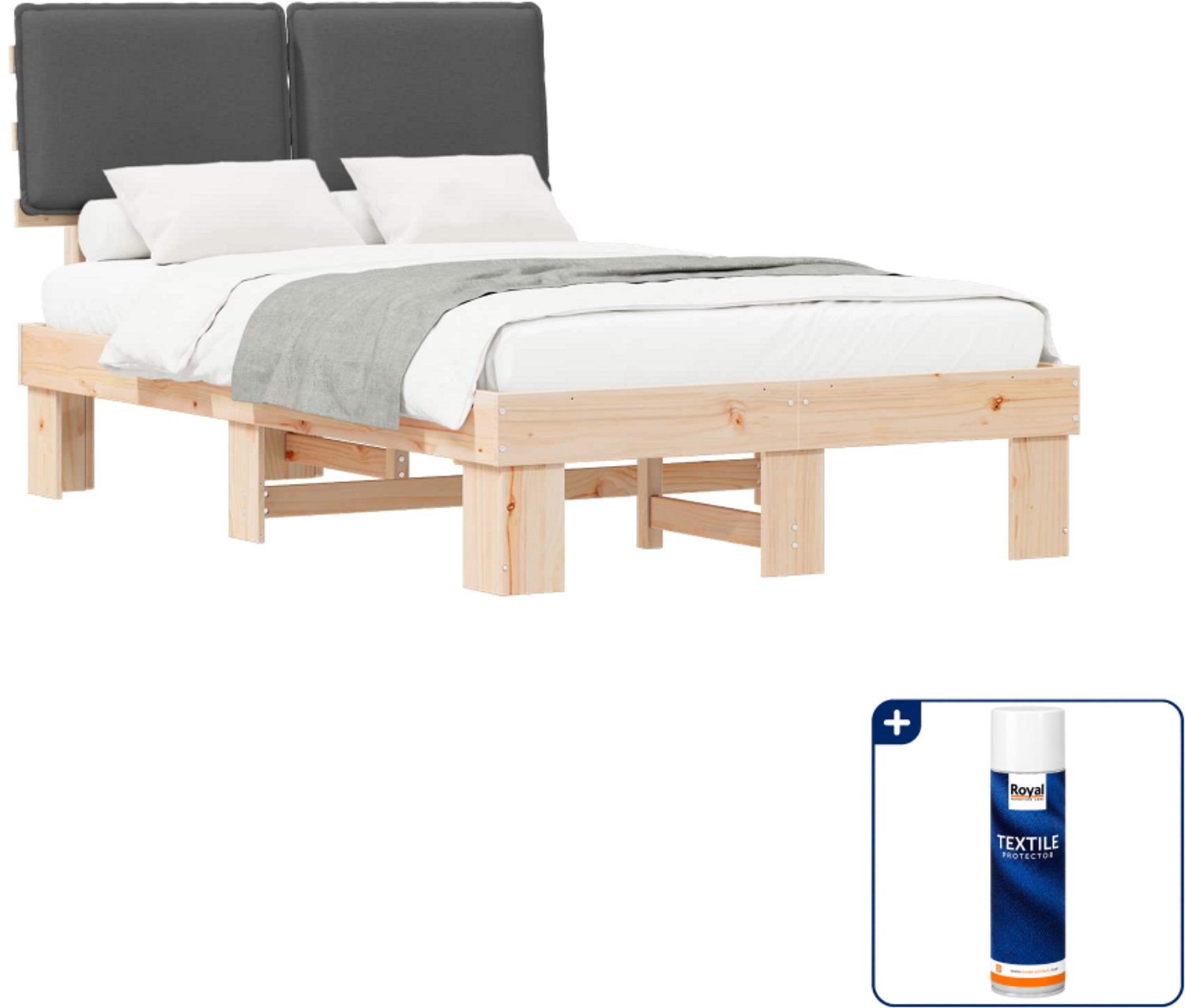 vidaXL Bedframe - 120 x 200 cm - massief grenenhout - donkergrijs - Inclusief textielbeschermer 500 ml