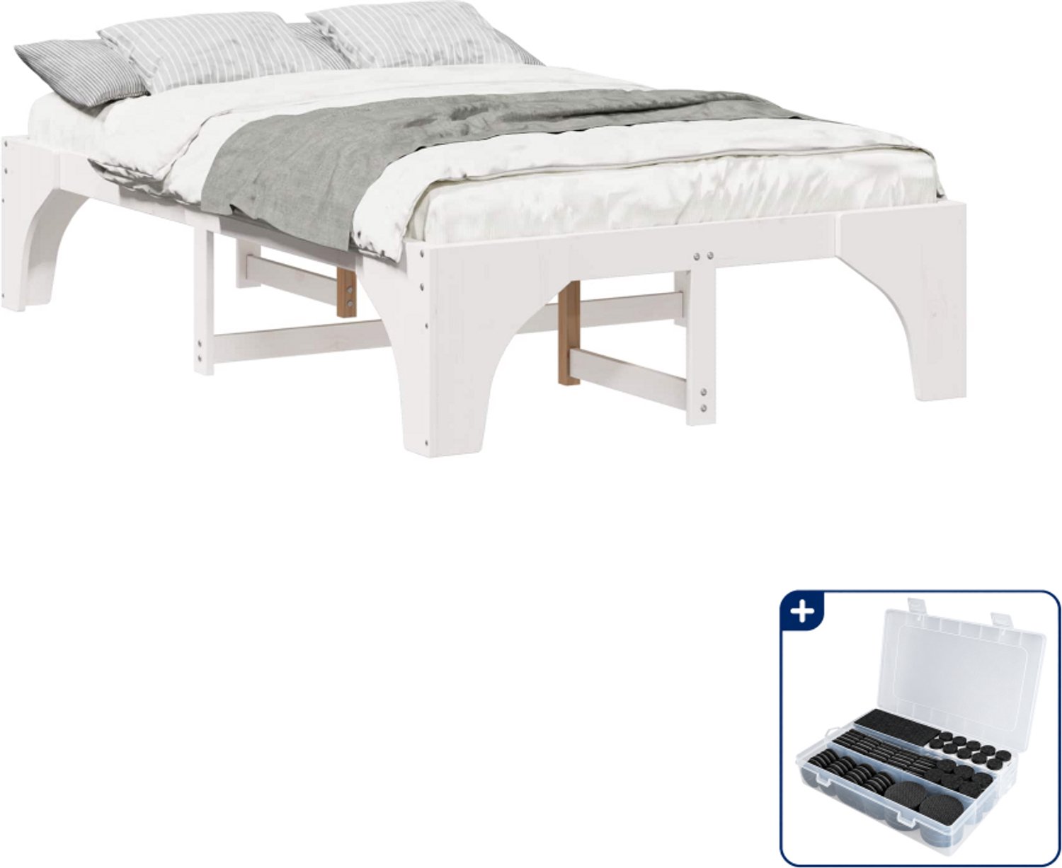 vidaXL bedframe - 135 x 190 cm - massief grenenhout - wit - Inclusief antikrasvilt 177-delig