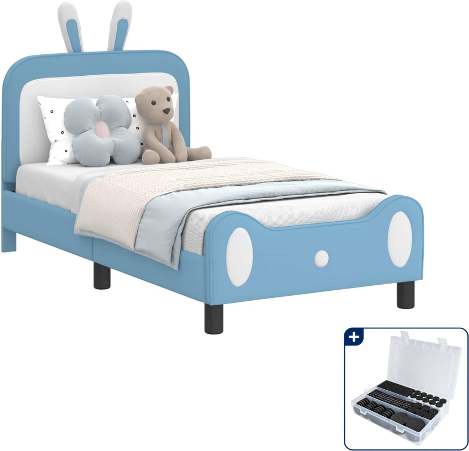vidaXL kinderbed - 80 x 160 cm - blauw - Inclusief antikrasvilt 177-delig