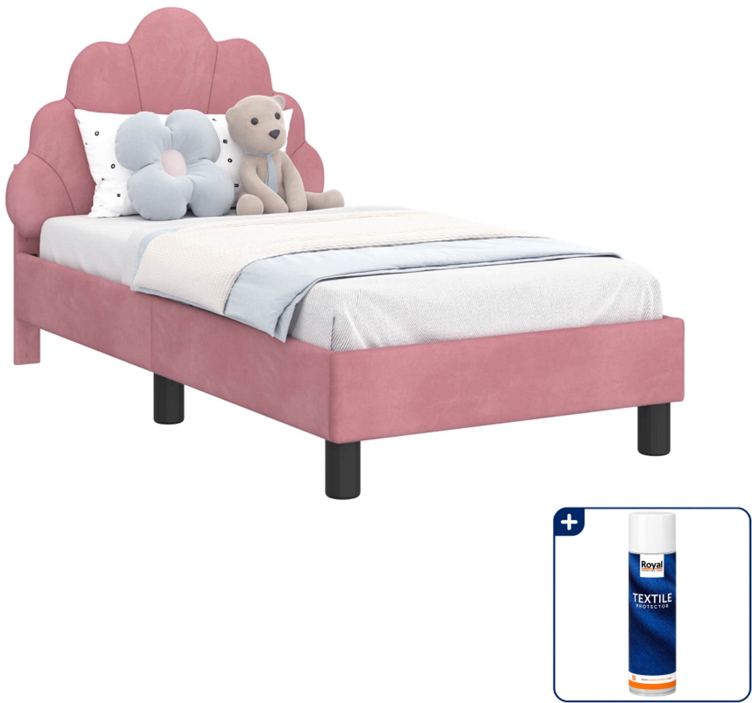 vidaXL peuterbedframe - 70 x 140 cm - fluweel - roze - Inclusief textielbeschermer 500 ml