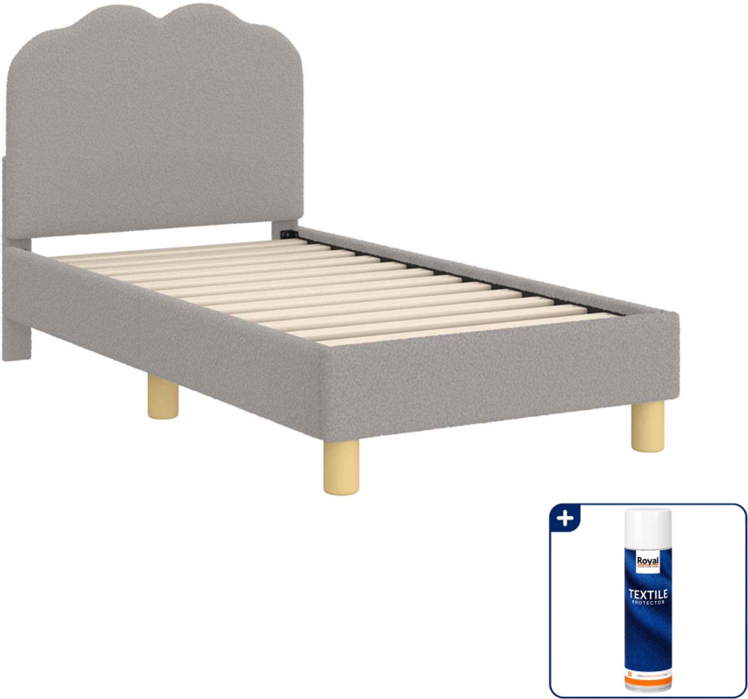 vidaXL peuterbedframe - 70 x 140 cm - bouclé - lichtgrijs - Inclusief textielbeschermer 500 ml