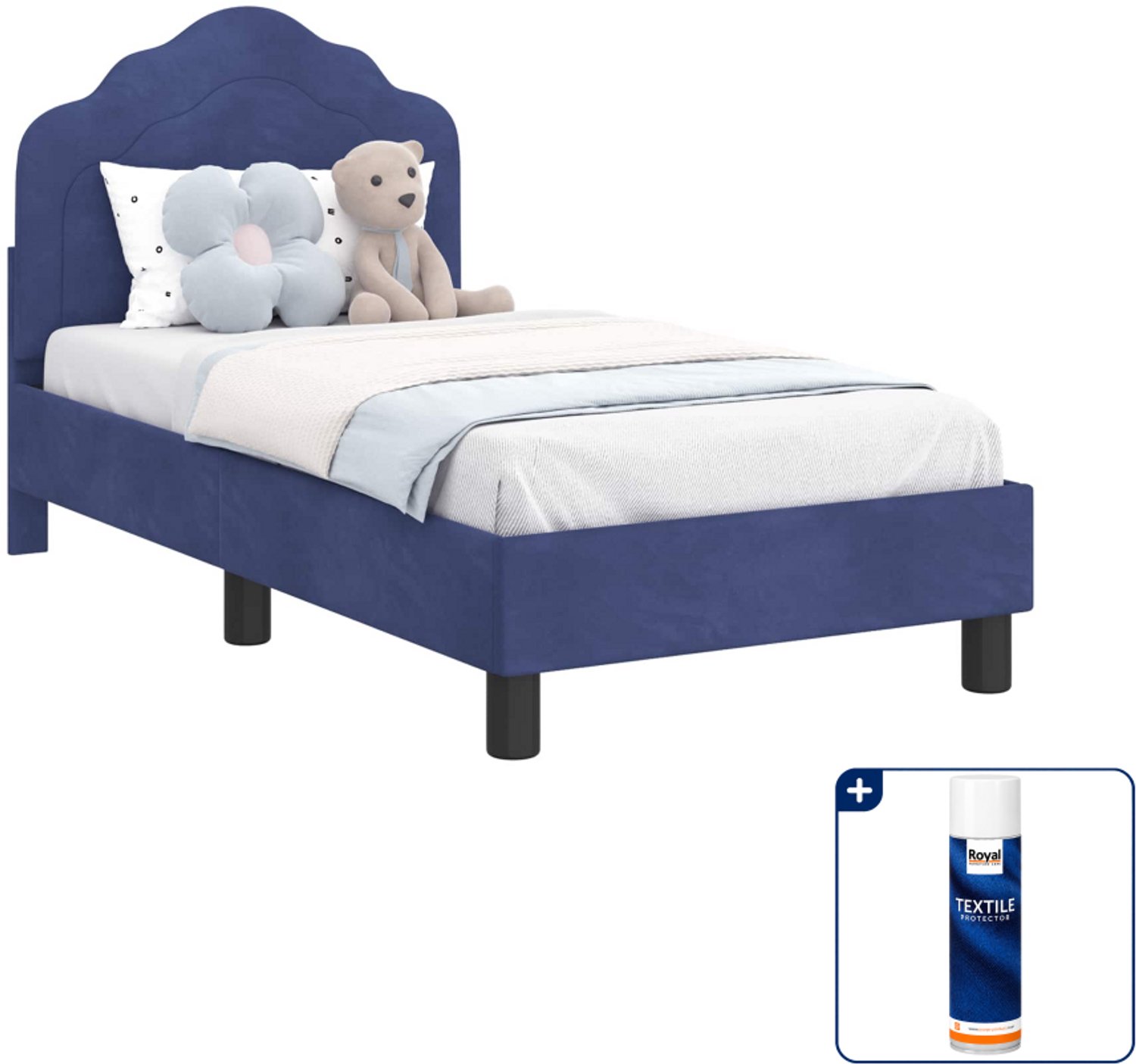 vidaXL peuterbed met hoofdbord - 70 x 140 cm - fluweel - politieblauw - Inclusief textielbeschermer 500 ml