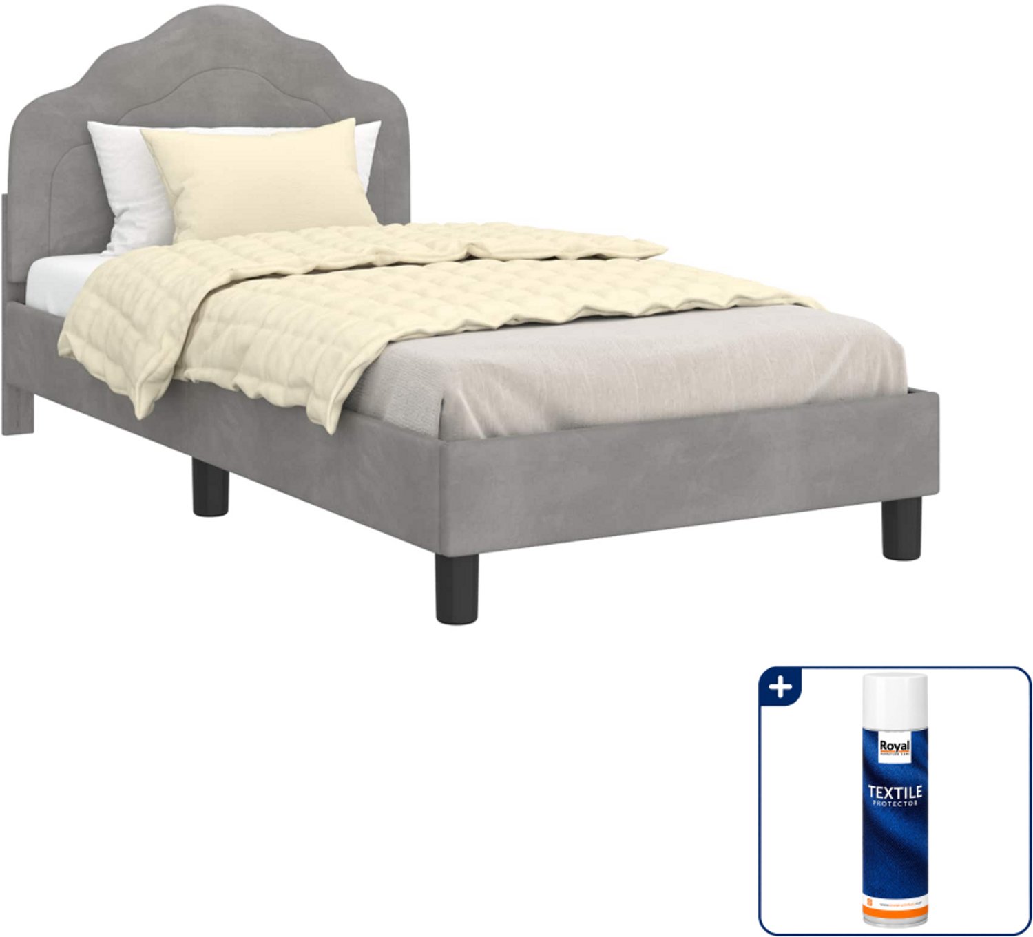 vidaXL kinderbedframe - 80 x 160 cm - bewerkt hout - lichtgrijs - Inclusief textielbeschermer 500 ml