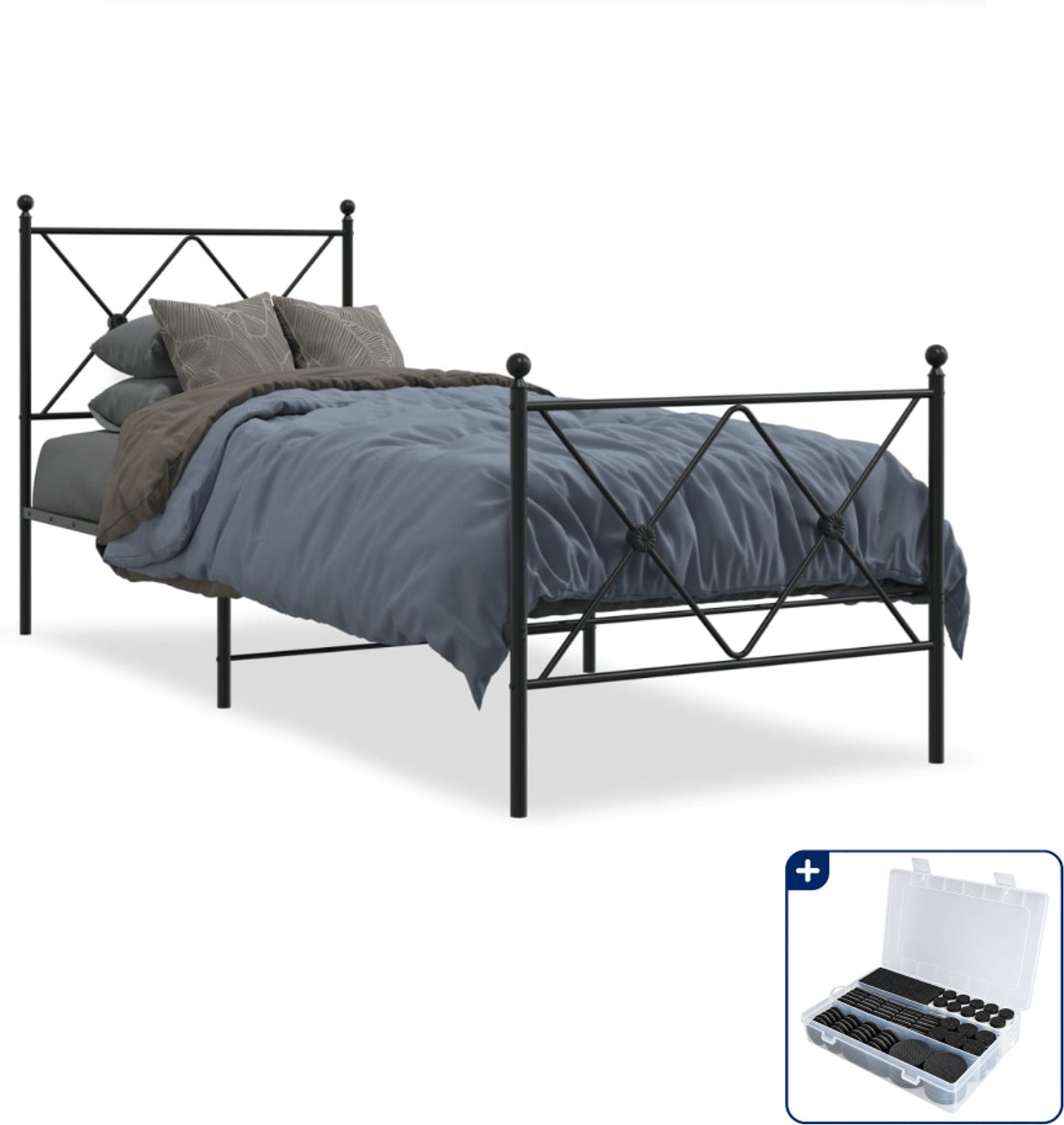 vidaXL bedframe - 80 x 200 cm - staal - zwart - Inclusief antikrasvilt 177-delig