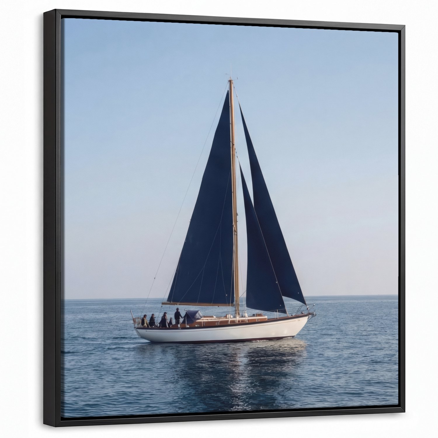 Canvas Schilderij met Baklijst 50x50cm - Zeilboot - Zee - Blauw - Muurdecoratie woonkamer - Slaapkamer decoratie - Kamer accessoires - Schilderijen op canvas met lijst